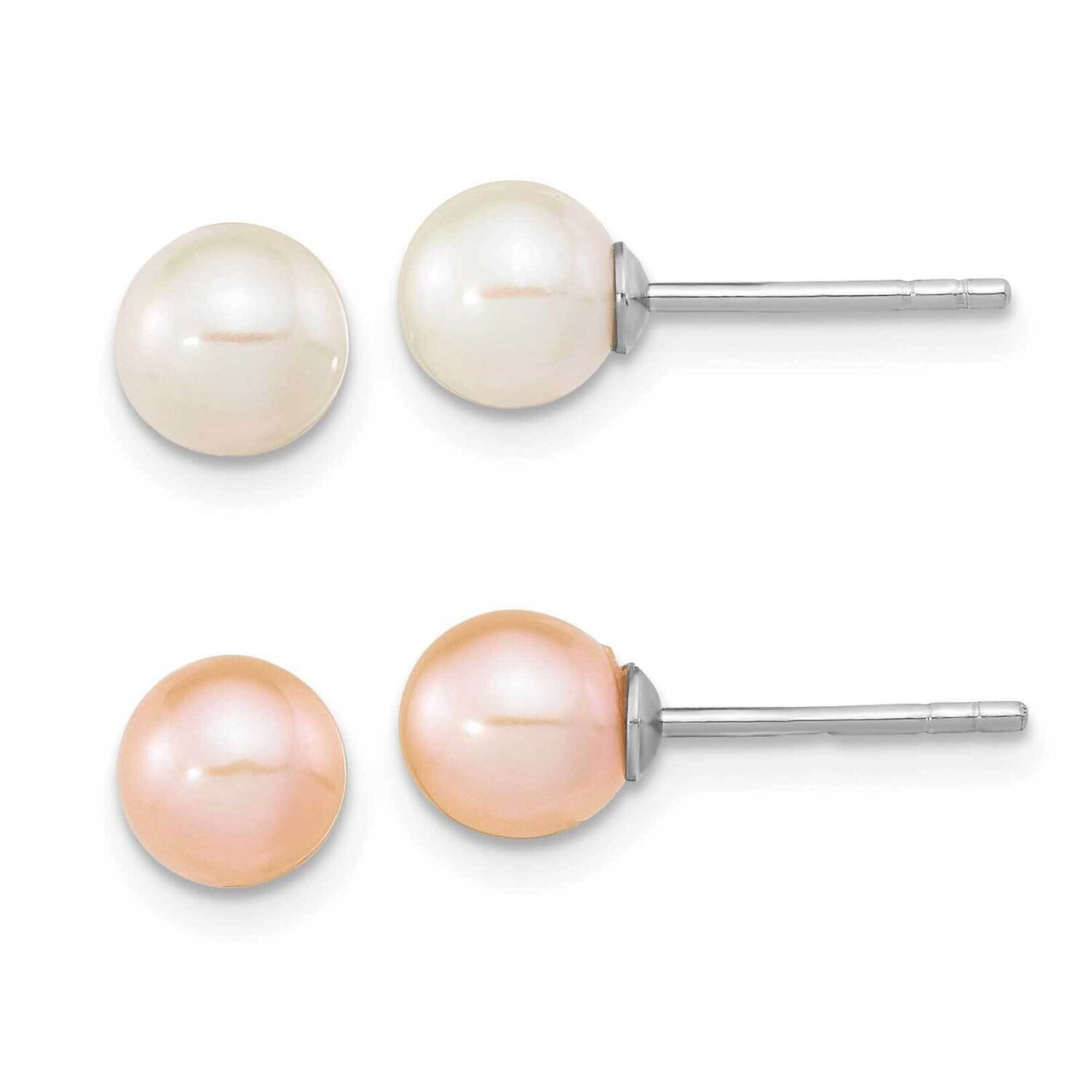6-7mm Set of 2 White Pink Round Fwc Pearl Earrings Sterling Silver Rhodium-Plated QE16318, MPN: QE1…