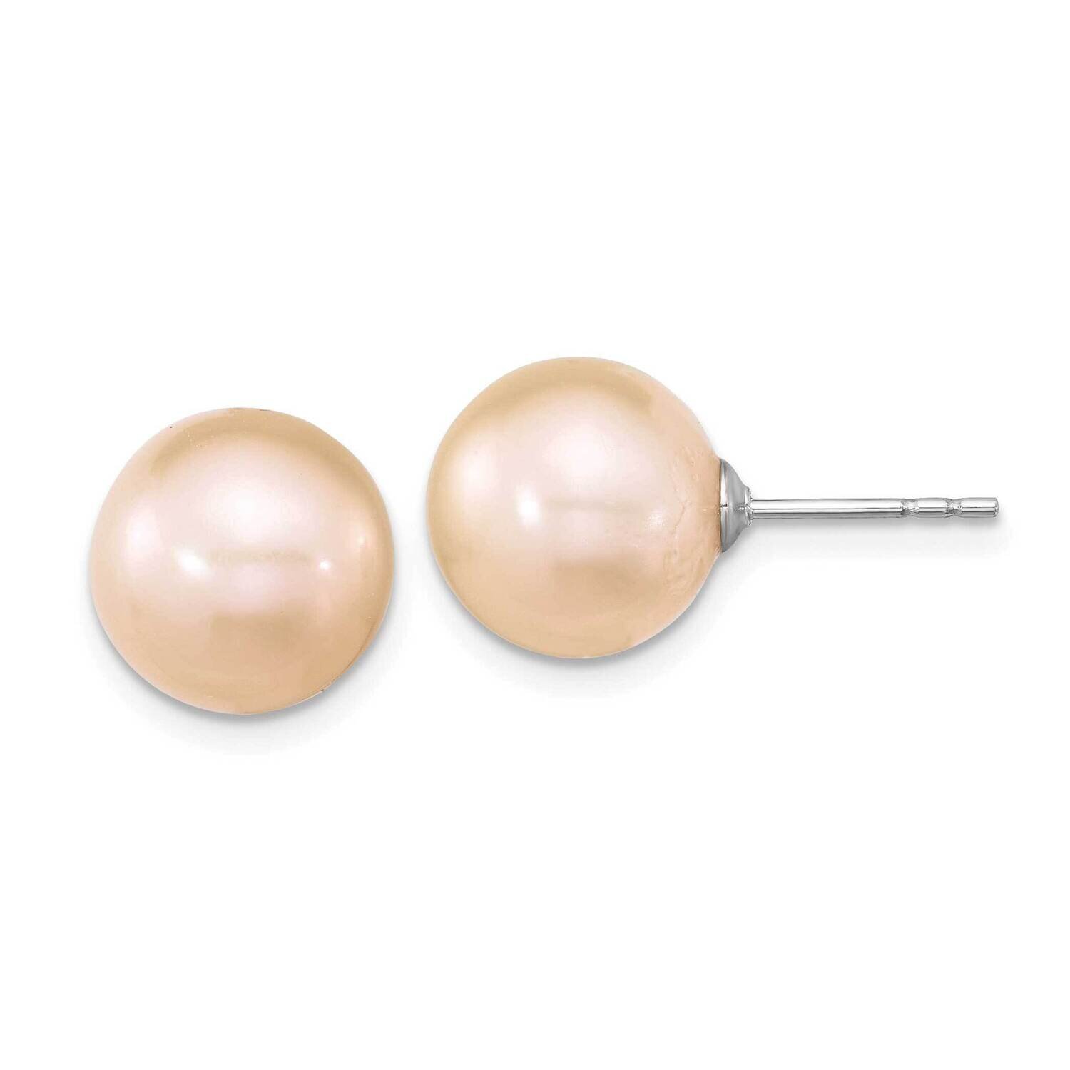 10-11mm Pink Round Fwc Pearl Post Earrings Sterling Silver Rhodium-Plated QE16326