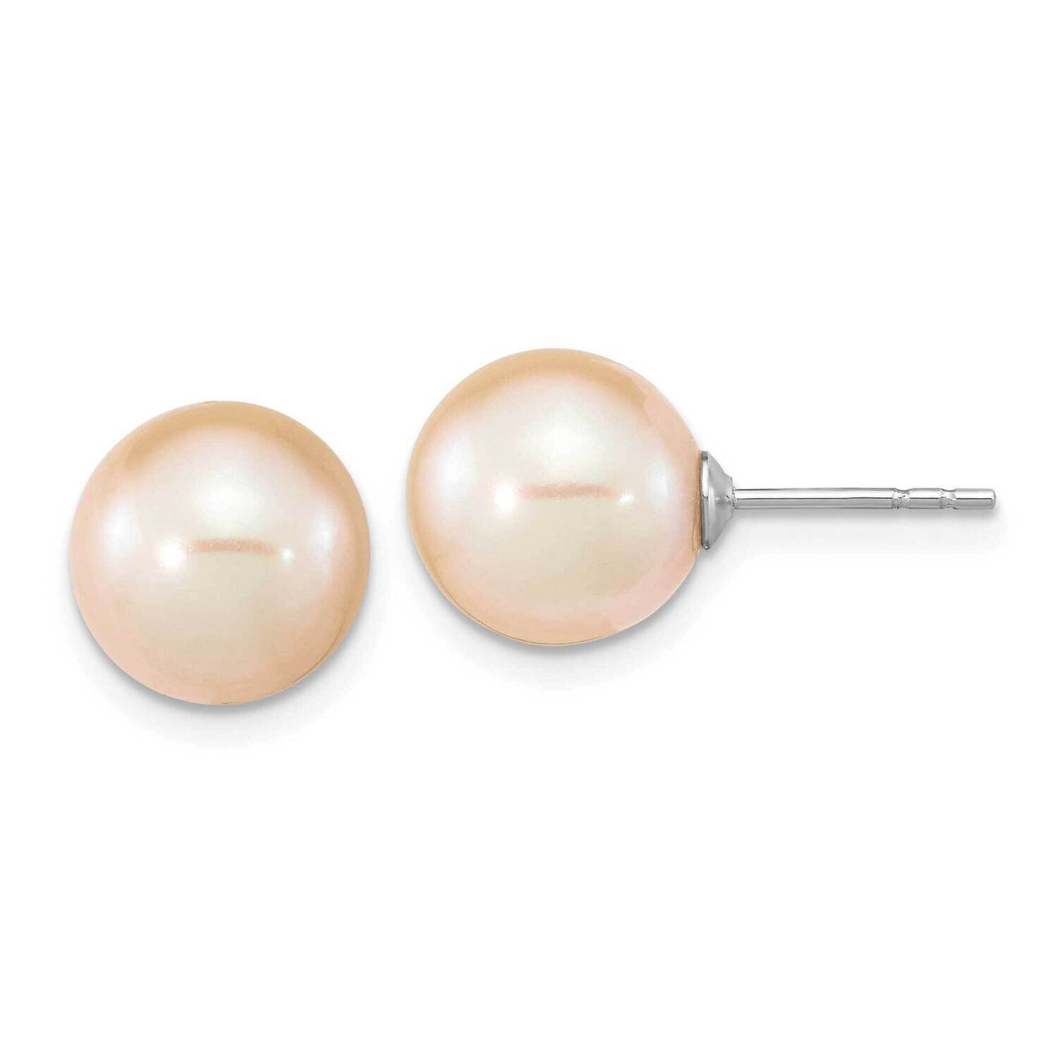 9-10mm Pink Round Fwc Pearl Post Earrings Sterling Silver Rhodium-Plated QE16328