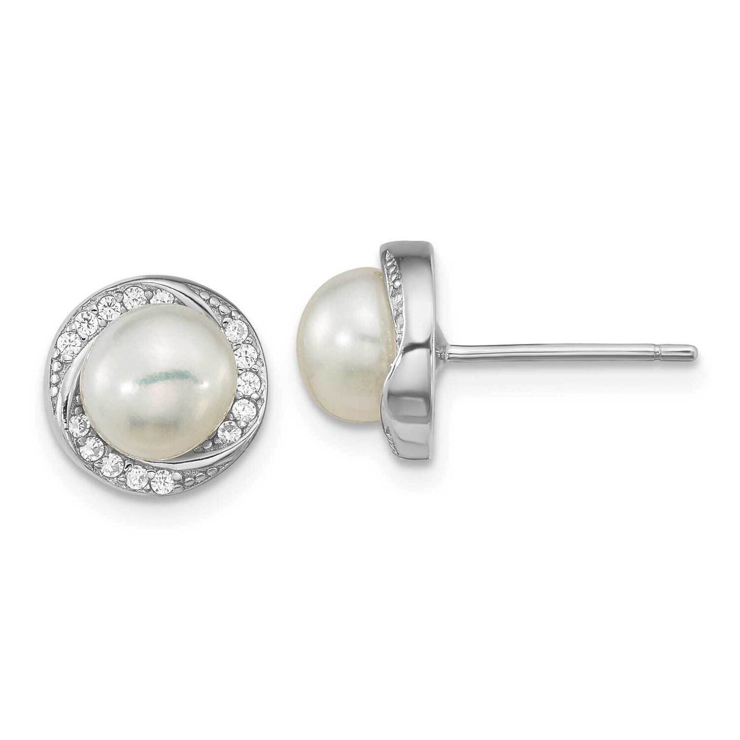 CZ Diamond 6-7mm White Button Fwc Pearl Post Earrings Sterling Silver Rhodium-Plated QE16339, MPN: …