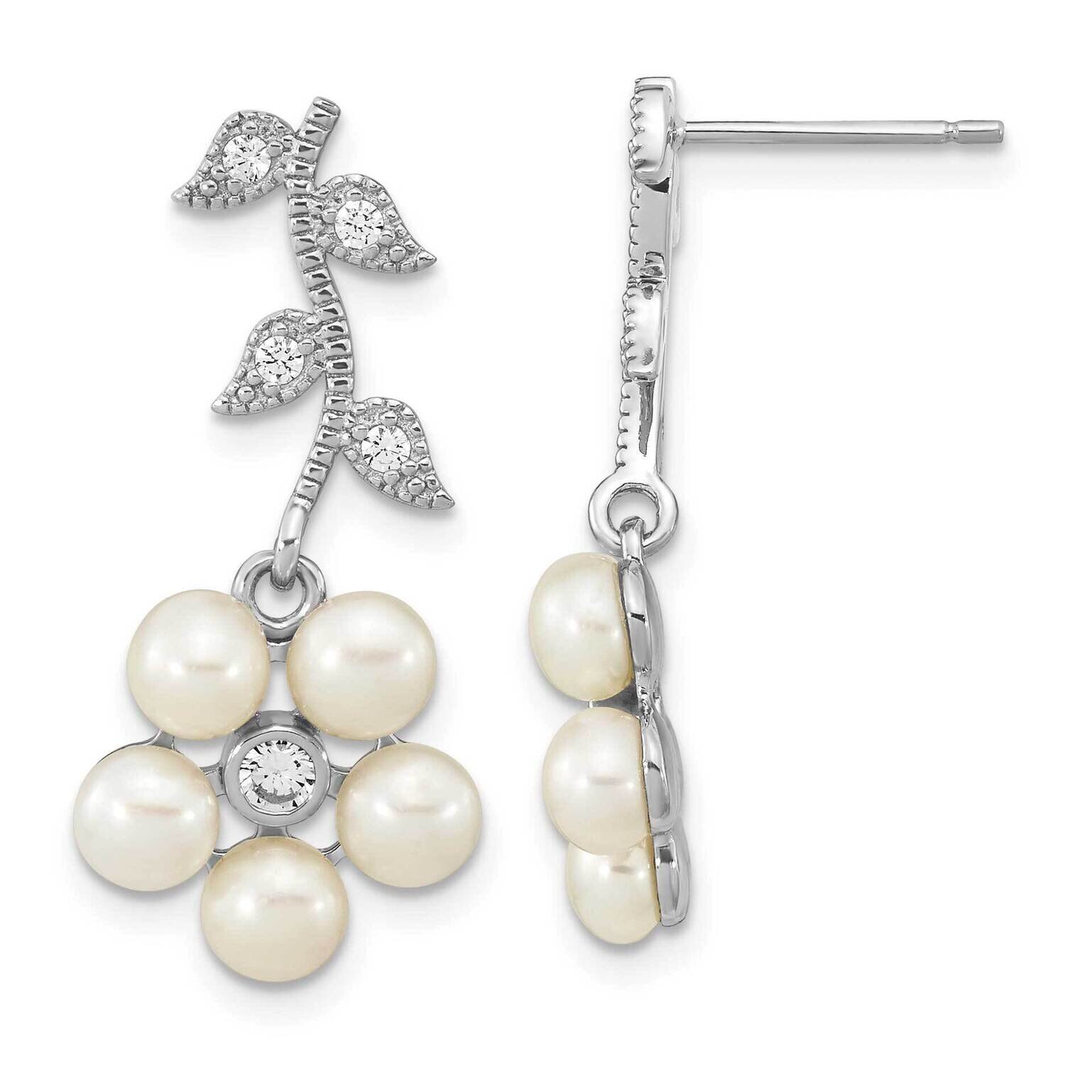 4-5mm Button Fwc Pearl CZ Diamond Flower Post Earrings Sterling Silver Rhodium-Plated QE16348, MPN:…