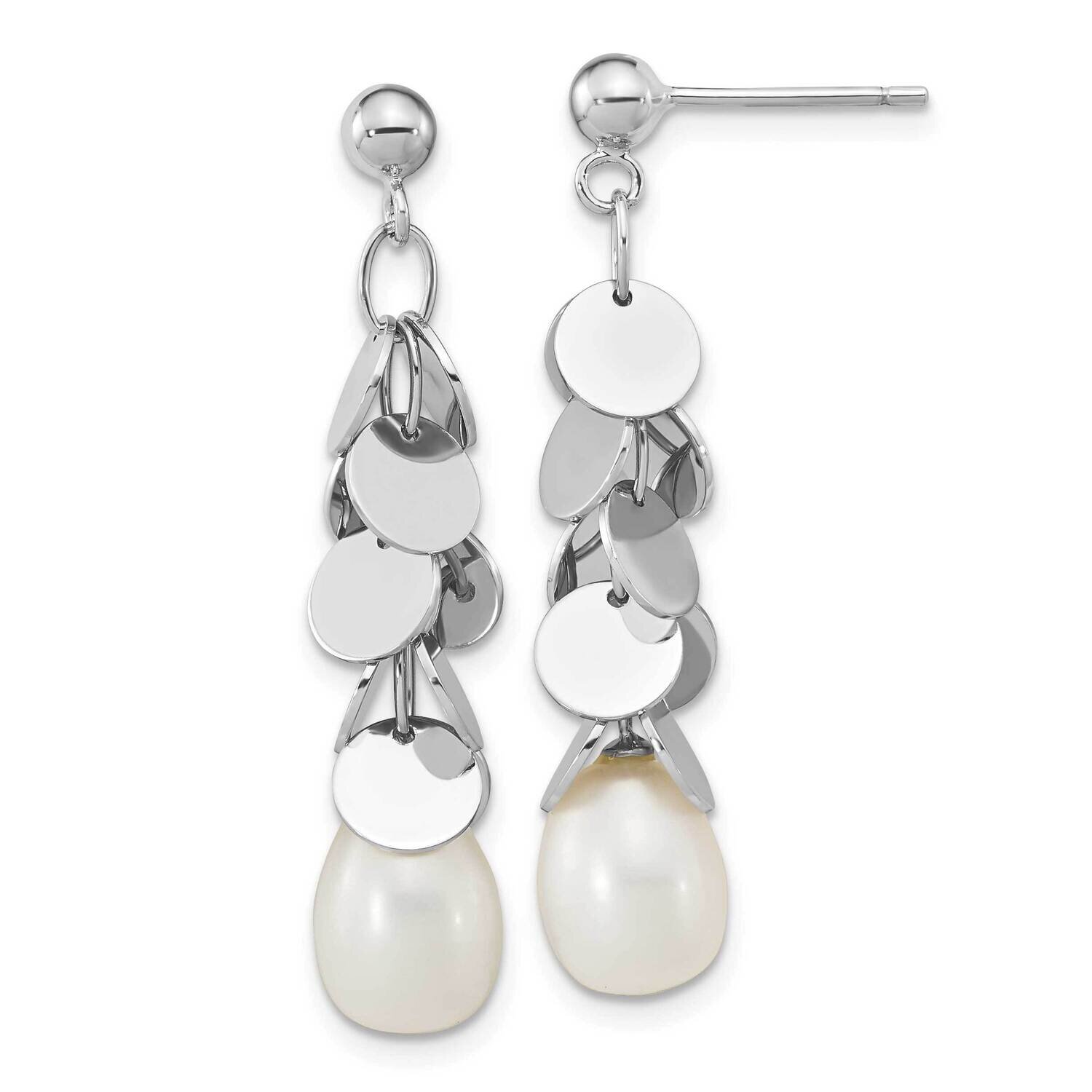 7-9mm Rice Fwc Pearl Post Dangle Earrings Sterling Silver Rhodium-Plated QE16349