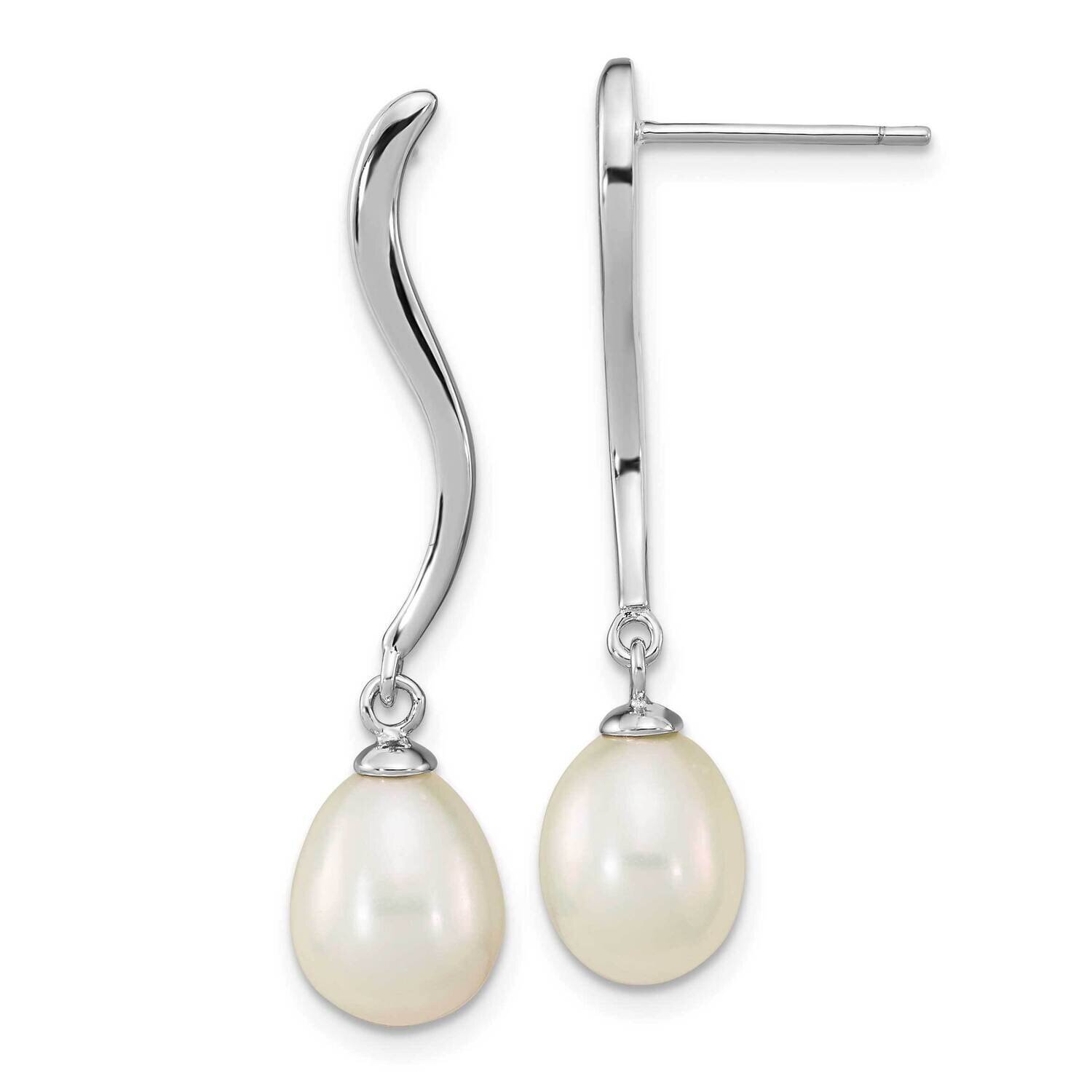 7x9mm Teardrop Fwc Pearl Dangle Earrings Sterling Silver Rhodium-Plated QE16350