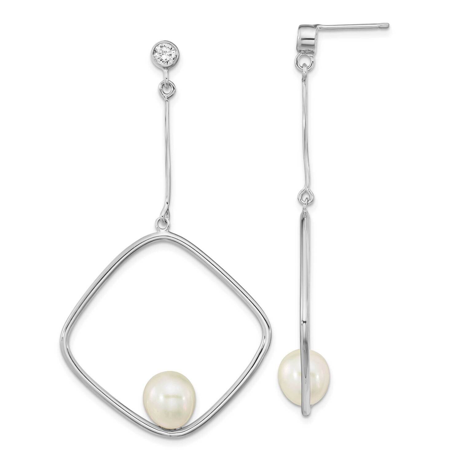 7-8mm White Rice Fwc Pearl CZ Diamond Dangle Earrings Sterling Silver Rhodium-Plated QE16353, MPN: …