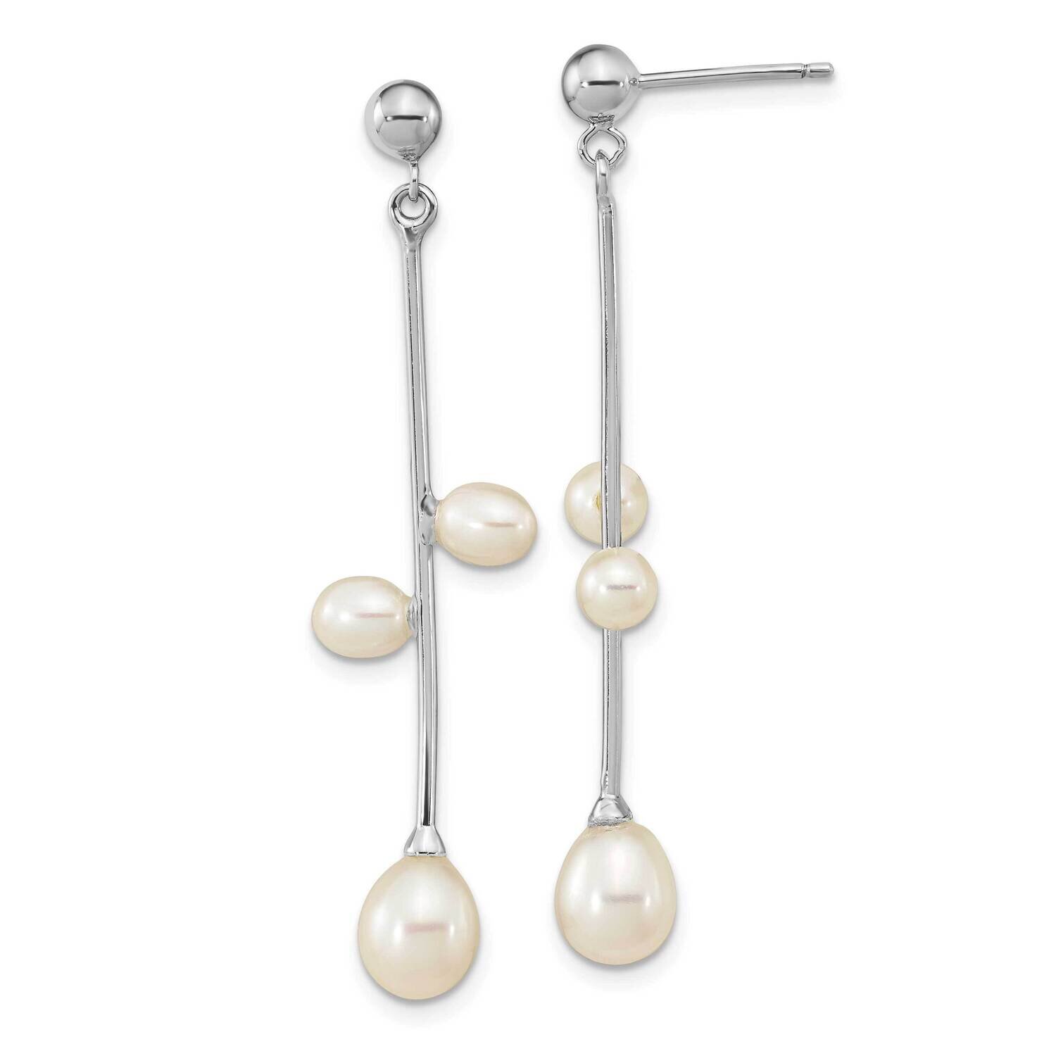 4-7mm White Rice Fwc Pearl Post Dangle Earrings Sterling Silver Rhodium-Plated QE16355, MPN: QE1635…