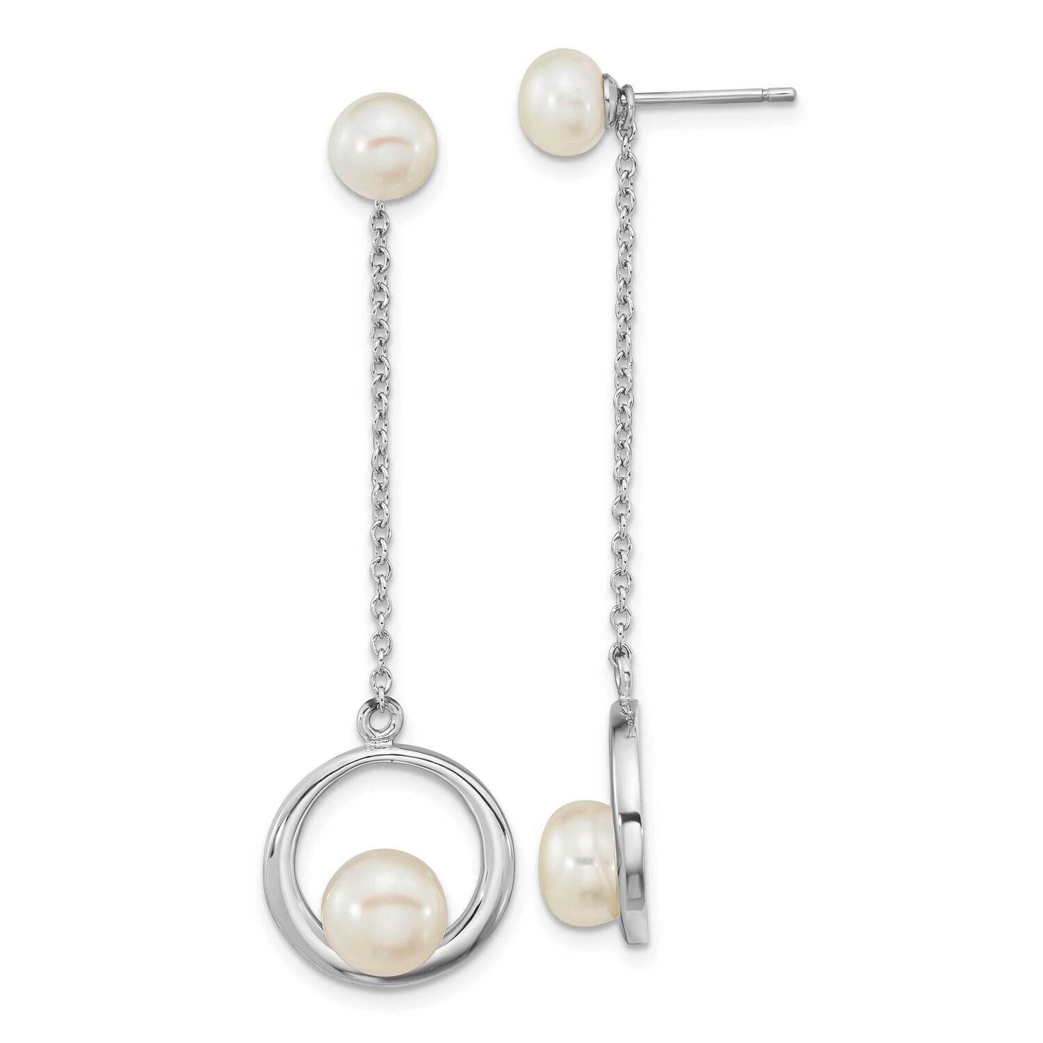 6-7mm White Button Fwc Pearl Dangle Earrings Sterling Silver Rhodium-Plated QE16358