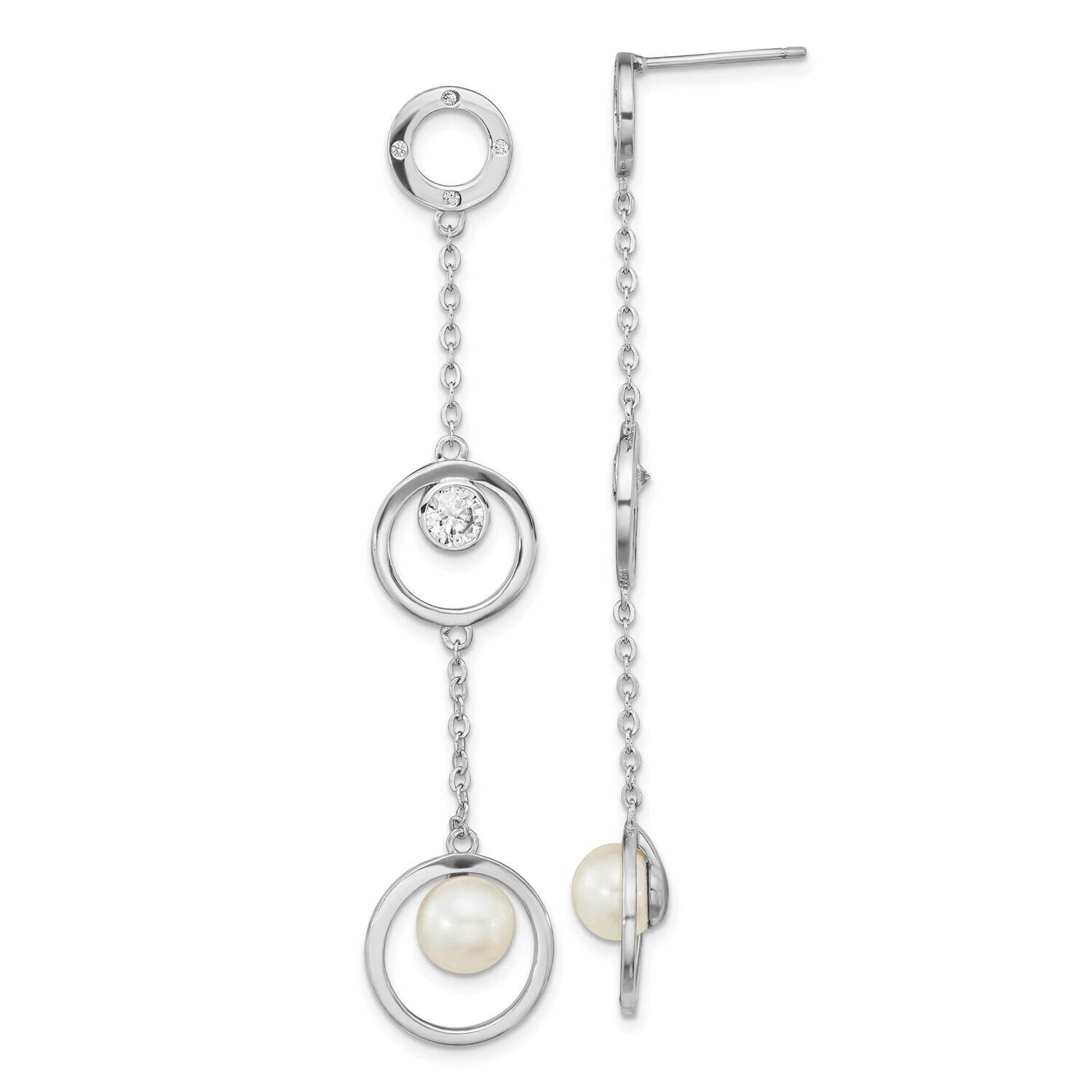 CZ Diamond 6-7mm White Button Fwc Pearl Earrings Sterling Silver Rhodium-Plated QE16359