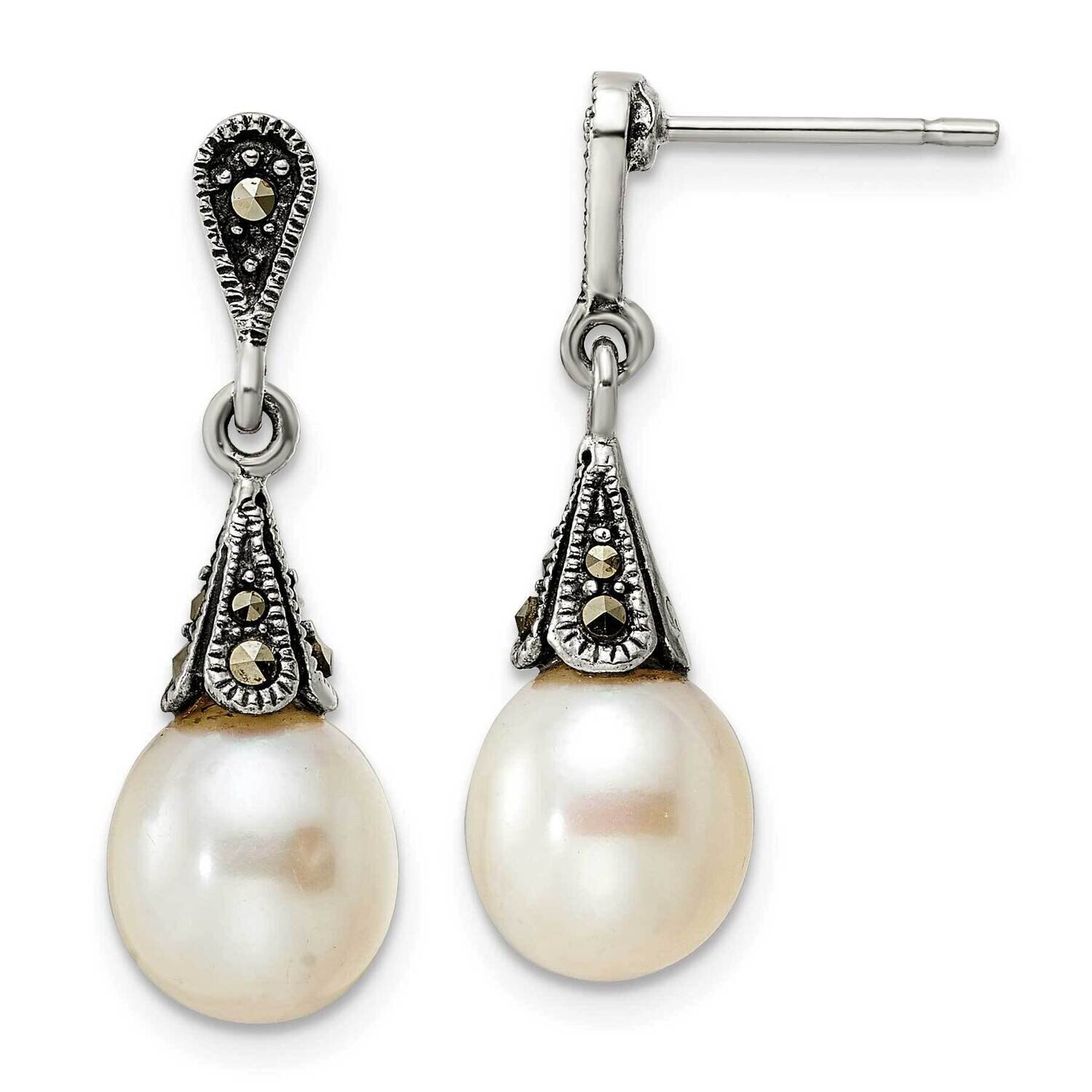 Marcasite Fwc Pearl Post Dangle Earrings Sterling Silver Antiqued QE16366, MPN: QE16366, 1969041667…