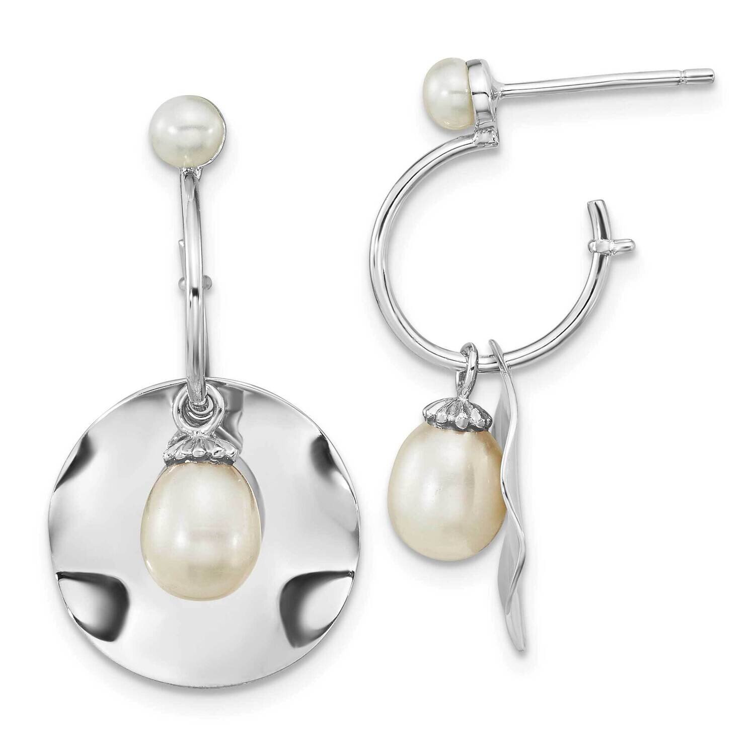 3-6mm White Rice Fwc Pearl Dangle Earrings Sterling Silver Rhodium-Plated QE16367