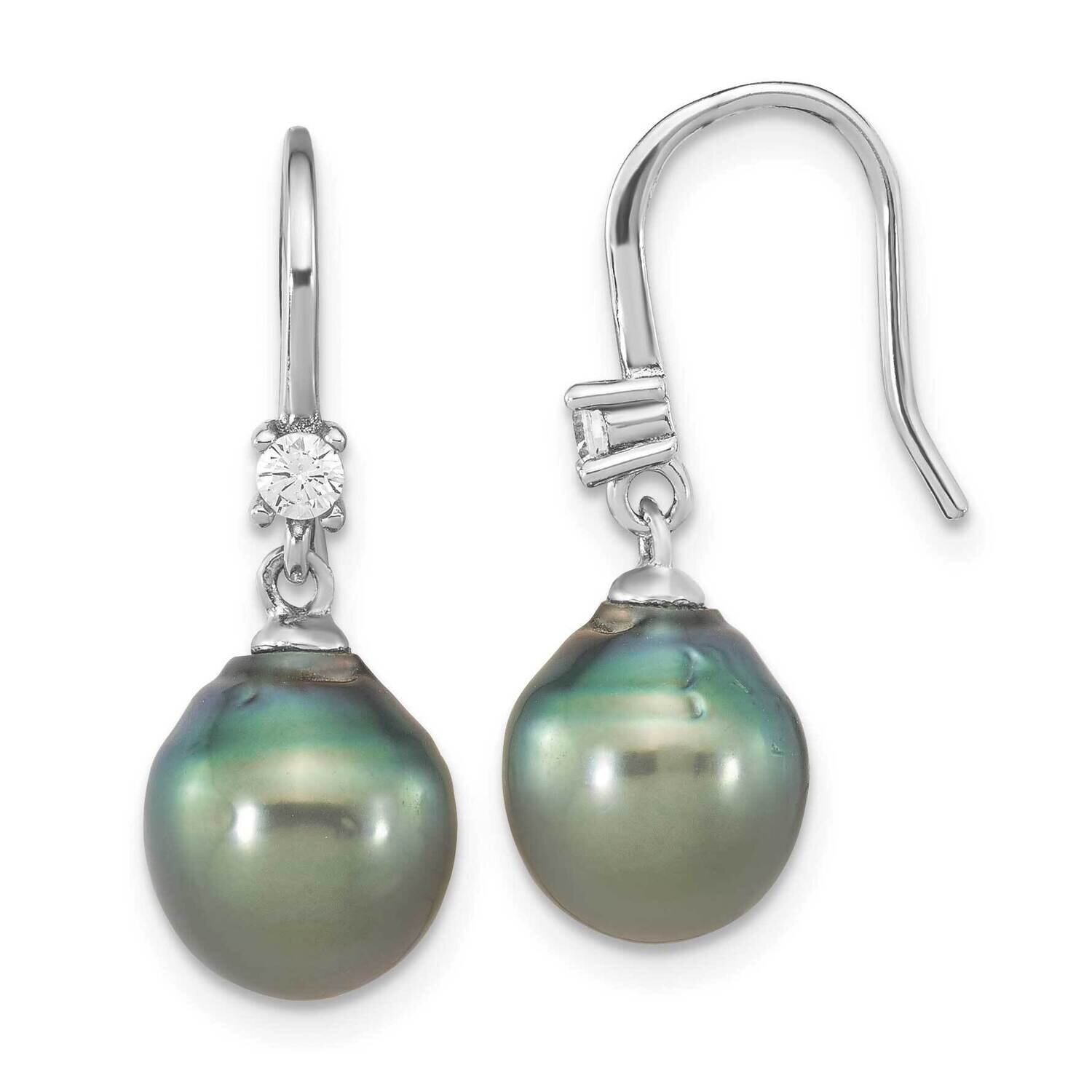 9-10mm Tahitian Saltwater Pearl CZ Diamond Earrings Sterling Silver Rhodium-Plated QE16381, MPN: QE…