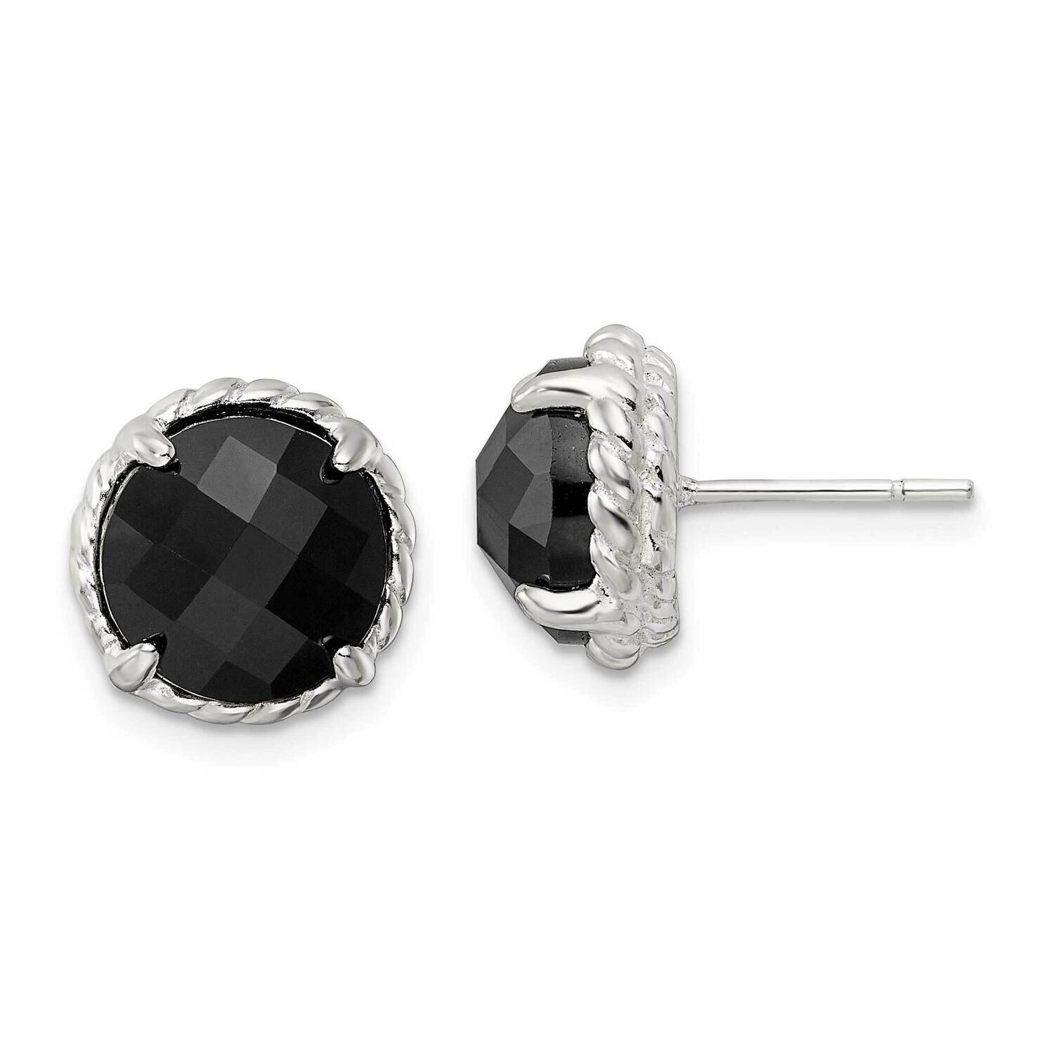Onyx Post Earrings Sterling Silver Polished QE16384