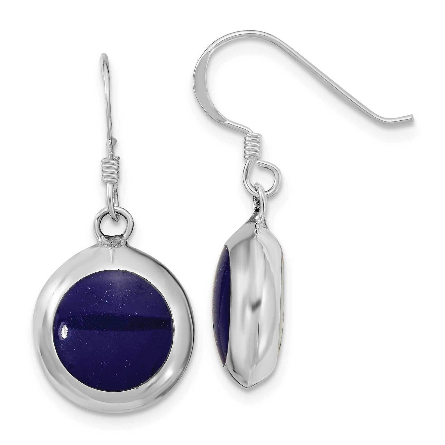 Round Synthetic Lapis &amp; Mop Dangle Earrings Sterling Silver Polished QE16387, MPN: QE16387, 1969041…