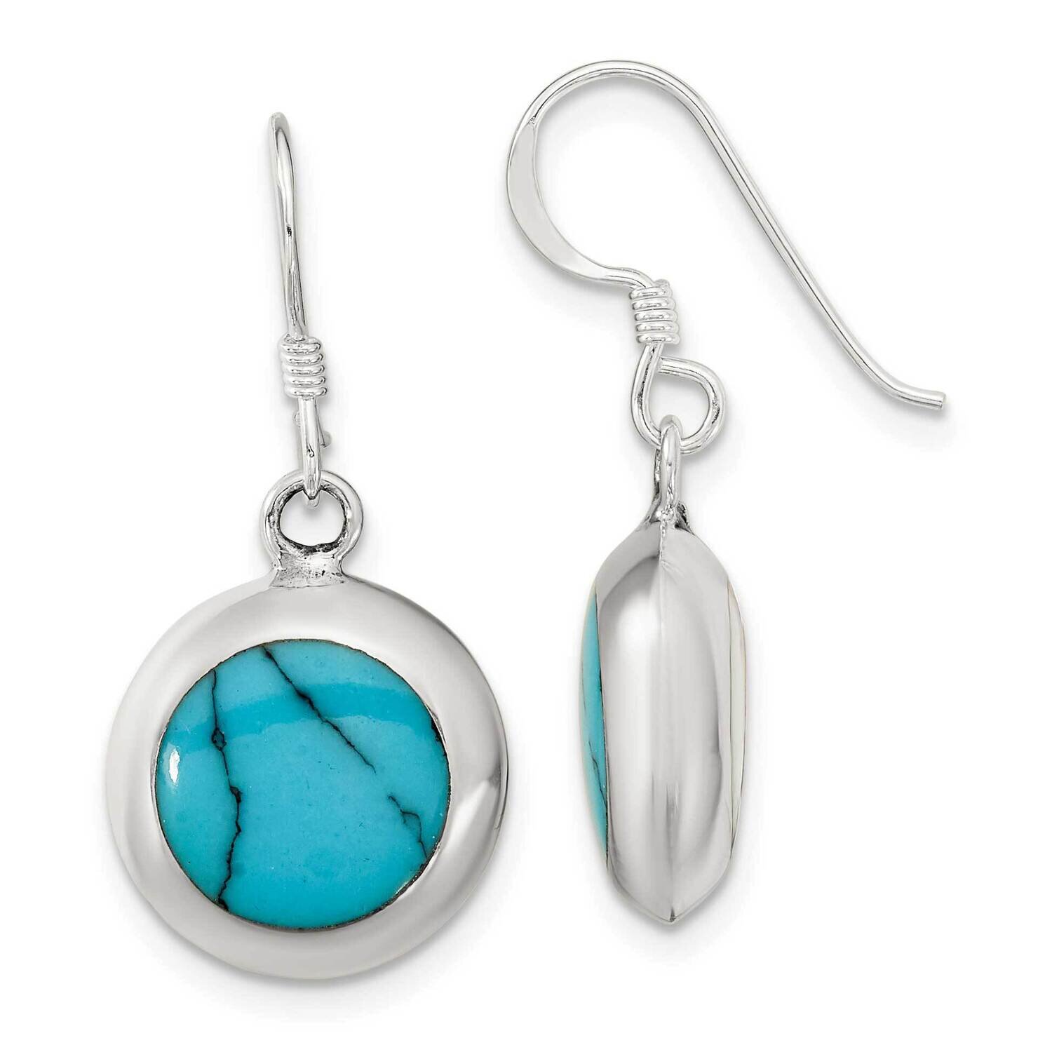 Round Mop &amp; Synthetic Turquoise Dangle Earrings Sterling Silver Polished QE16395, MPN: QE16395, 196…