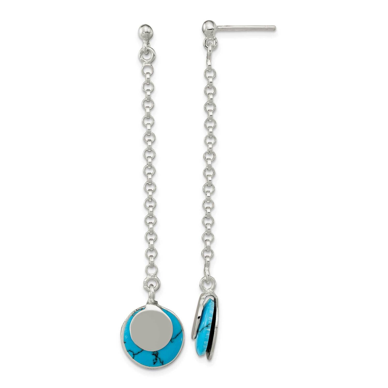Reconstituted Turquoise Chain Dangle Post Earrings Sterling Silver Polished QE16399, MPN: QE16399, …