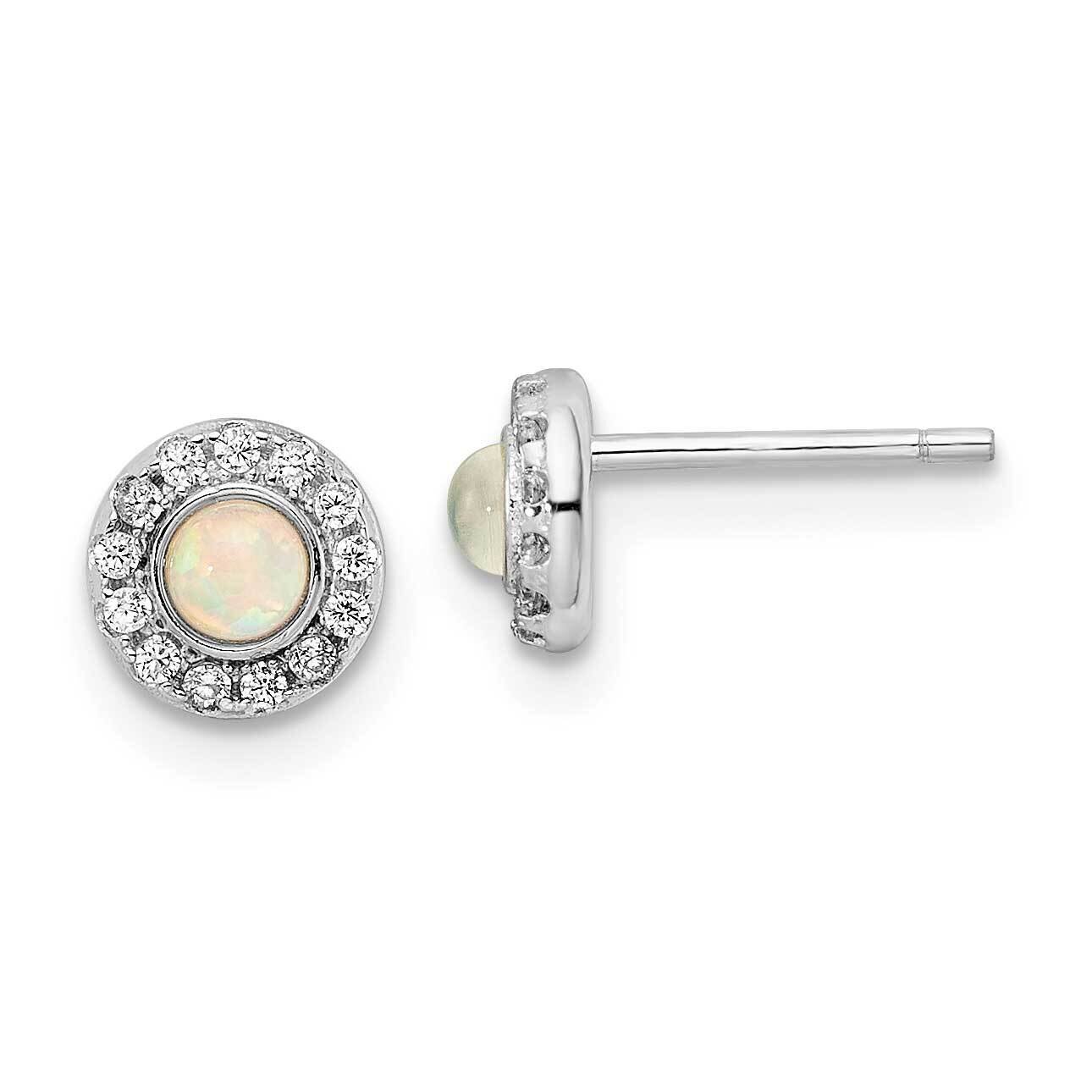 CZ Diamond & Lab Created Opal Post Earrings Sterling Silver Rhodium-Plated Polished QE16403