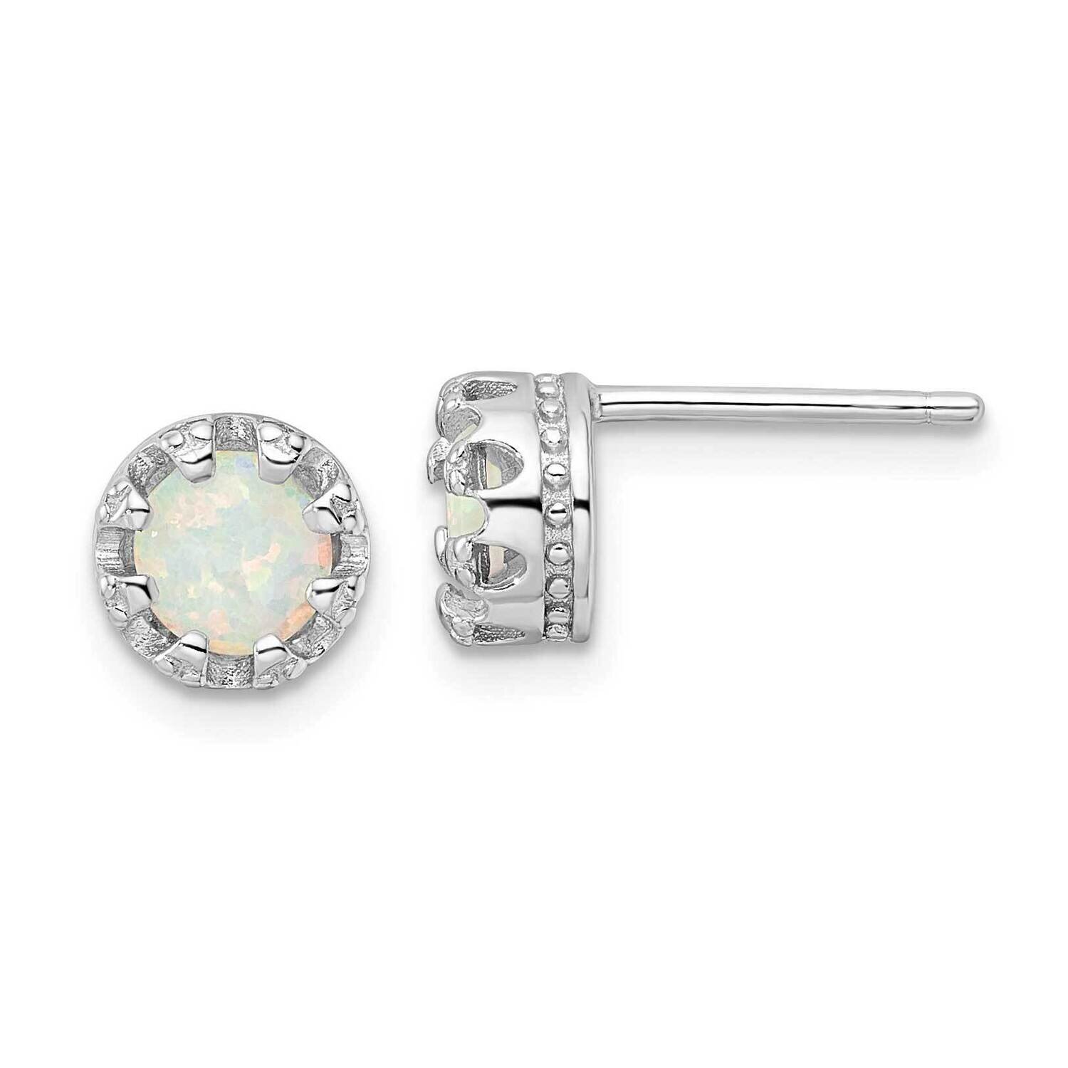 White Created Opal Post Earrings Sterling Silver Rhodium-Plated Polished QE16404, MPN: QE16404, 196…