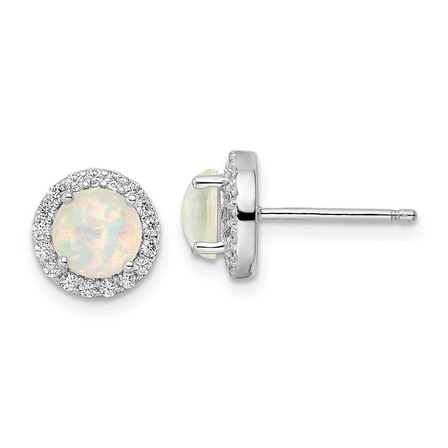 White Created Opal &amp; CZ Diamond Halo Post Earrings Sterling Silver Rhodium-Plated QE16406, MPN: QE1…