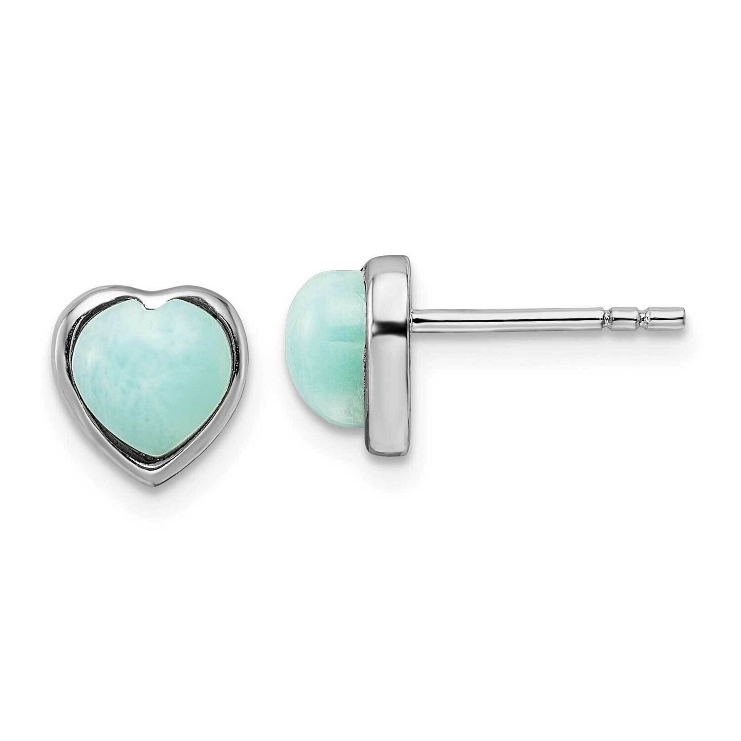 Larimar Heart Post Earrings Sterling Silver Rhodium-Plated Polished QE16408, MPN: QE16408, 19690416…