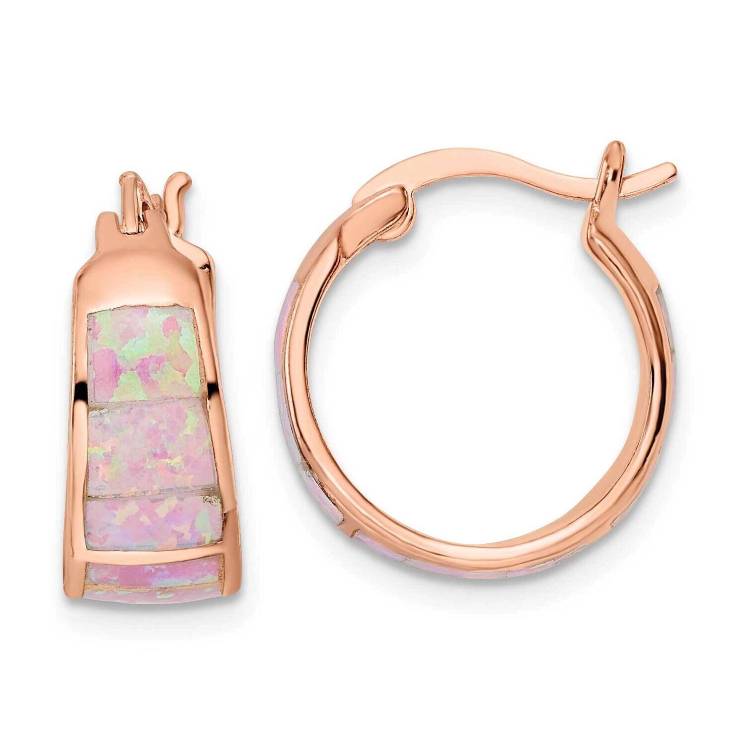Polished Pink Created Opal Inlay Hoop Earrings Sterling Silver Rose-Tone QE16410, MPN: QE16410, 196…