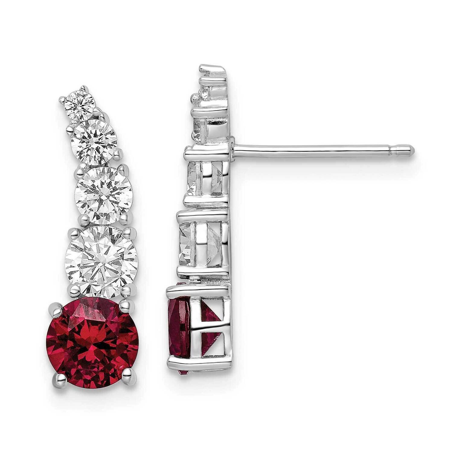 Created Ruby and CZ Diamond Post Dangle Earrings Sterling Silver Rhodium-Plated QE16412