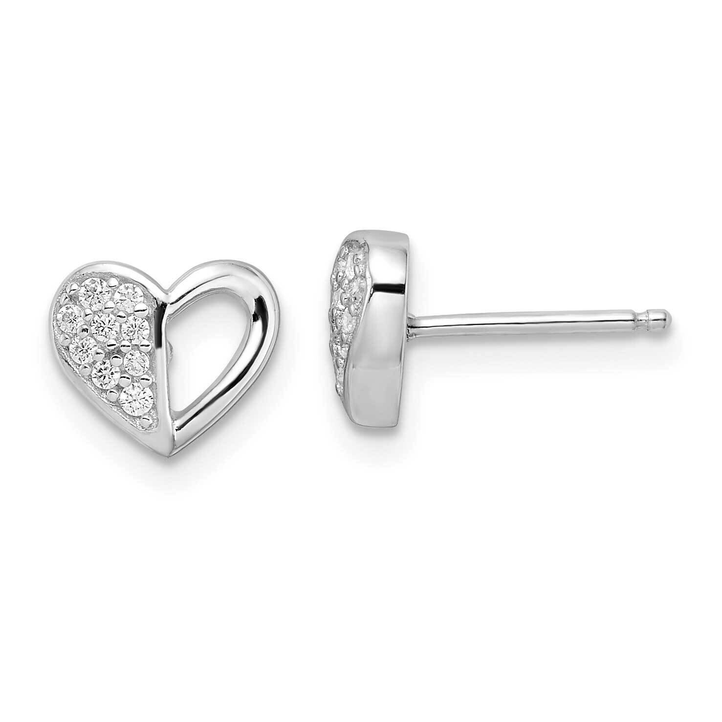 CZ Diamond Heart Post Earrings Sterling Silver Rhodium-Plated QE16422