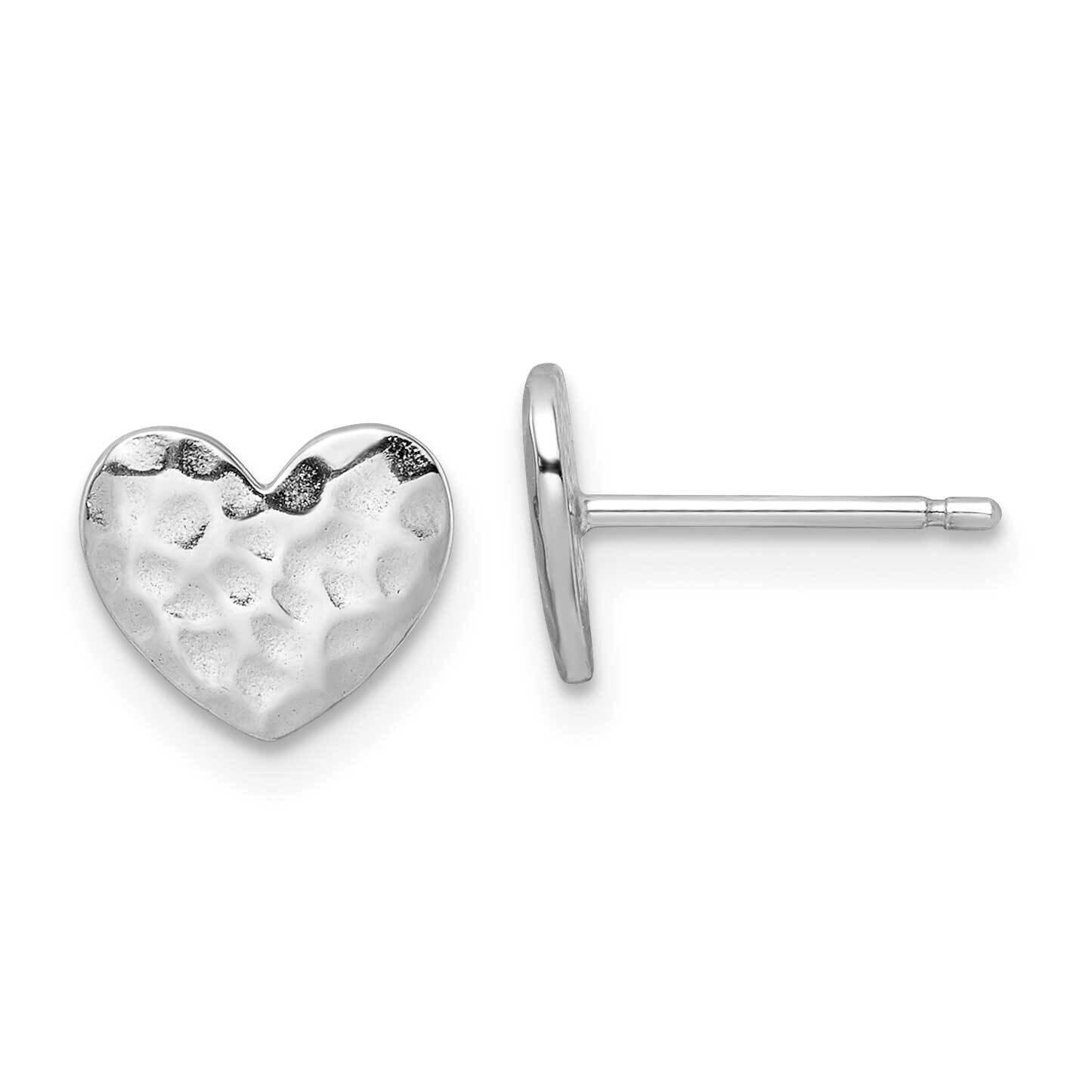 Hammered Heart Post Earrings Sterling Silver Rhodium-Plated Polished QE16423