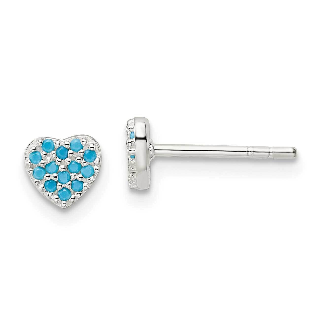 Blue CZ Diamond Heart Post Earrings Sterling Silver Polished QE16427