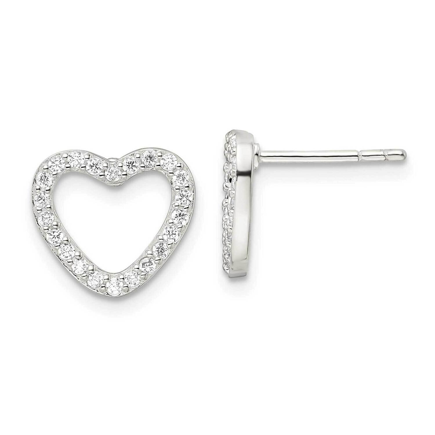 Heart Post Earrings Sterling Silver Cz Diamond QE16429, MPN: QE16429, 196904166970