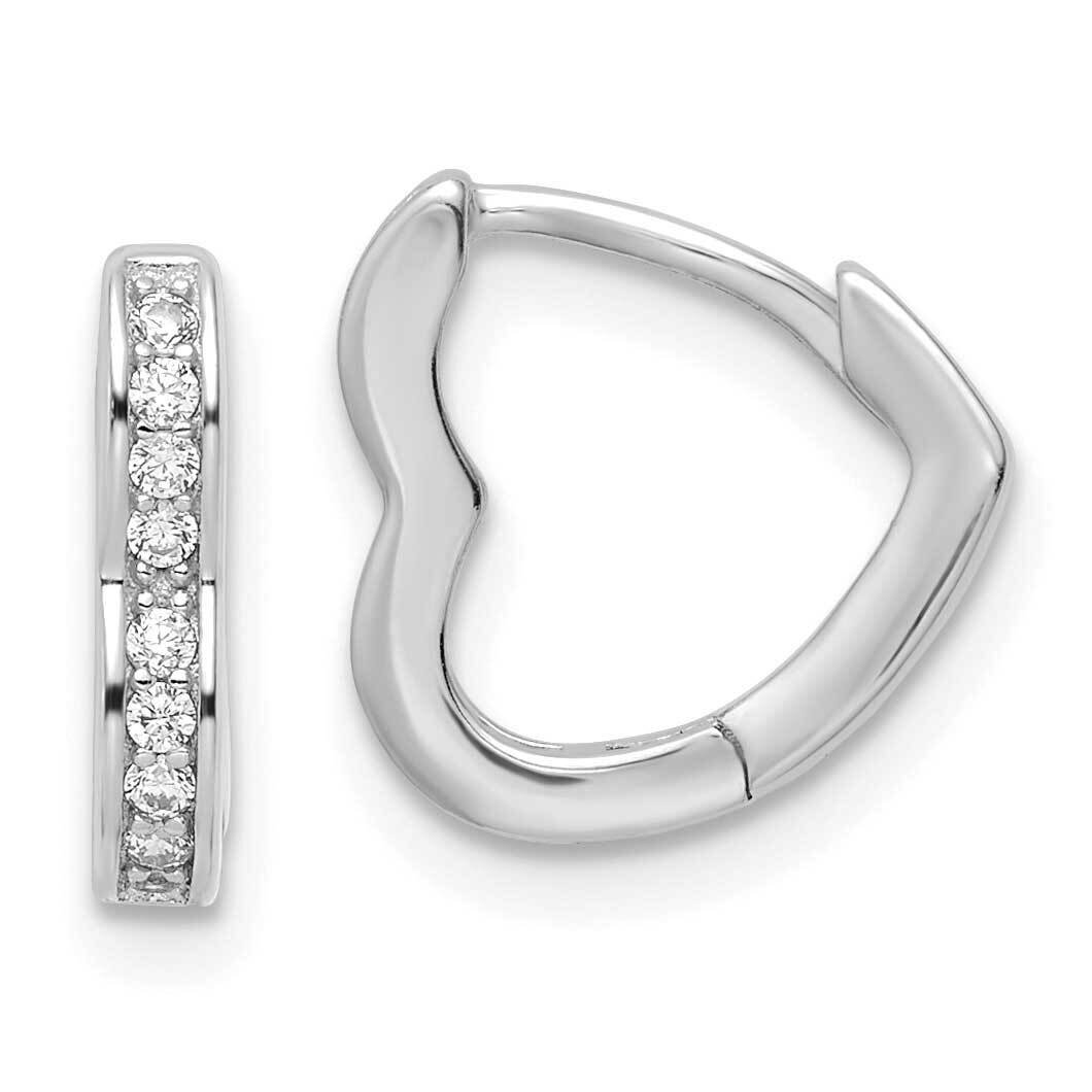 Rhodium-Plated CZ Diamond Heart Shaped Hoop Earrings Sterling Silver Polished QE16434, MPN: QE16434…
