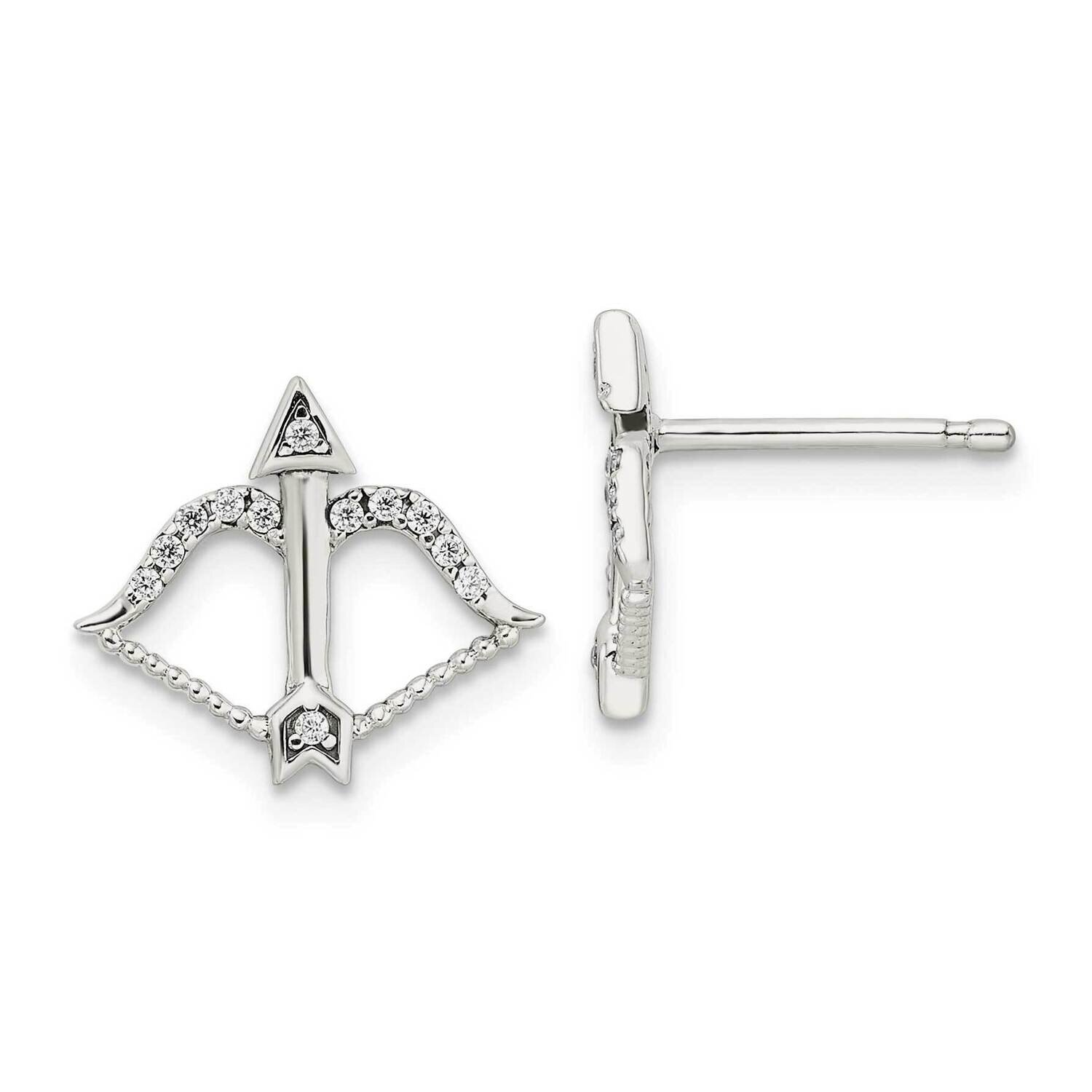 Bow &amp; Arrow Post Earrings Sterling Silver Cz Diamond QE16438, MPN: QE16438, 196904166895