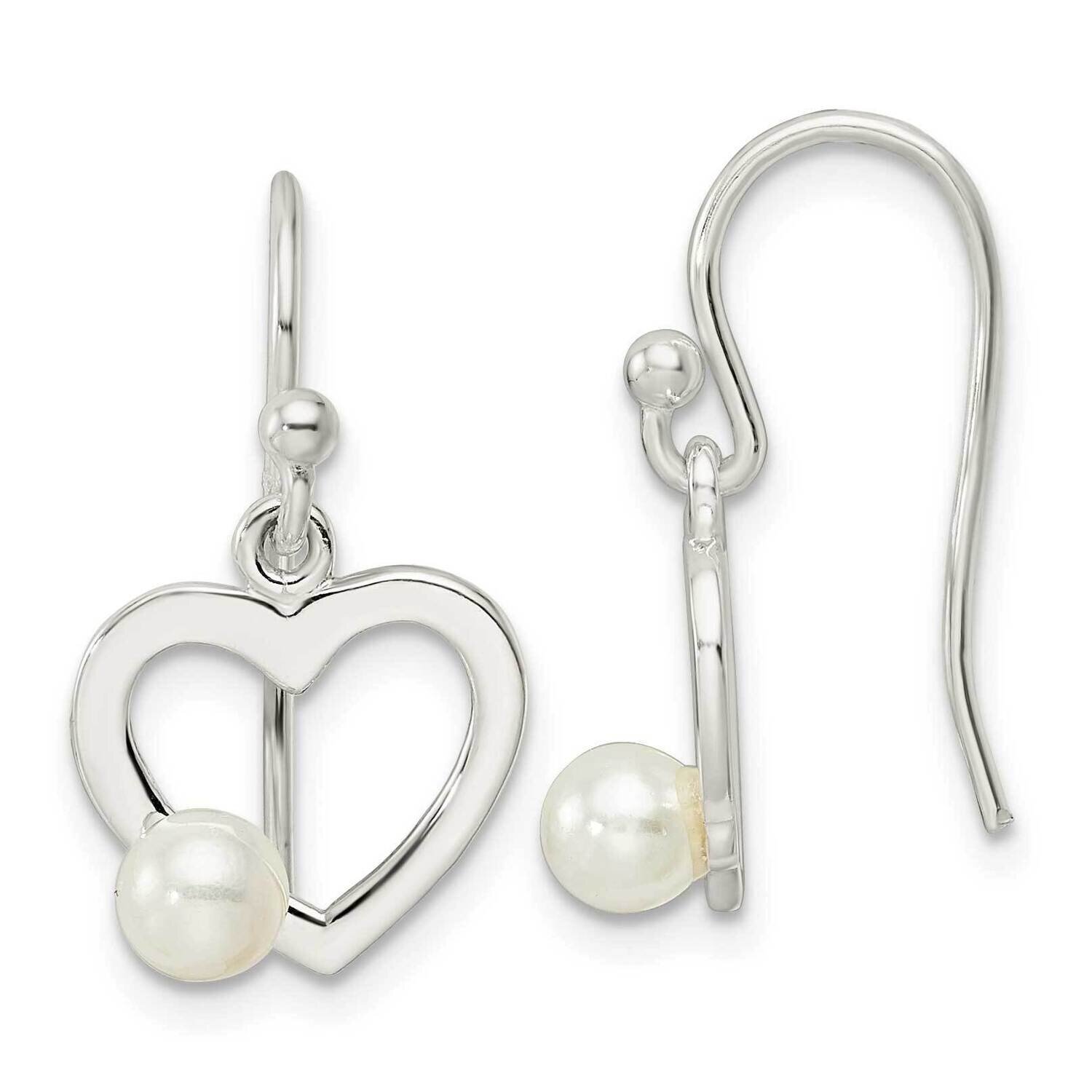 Imitaition Pearl Heart Shepherd Hook Earrings Sterling Silver Polished QE16443, MPN: QE16443, 19690…