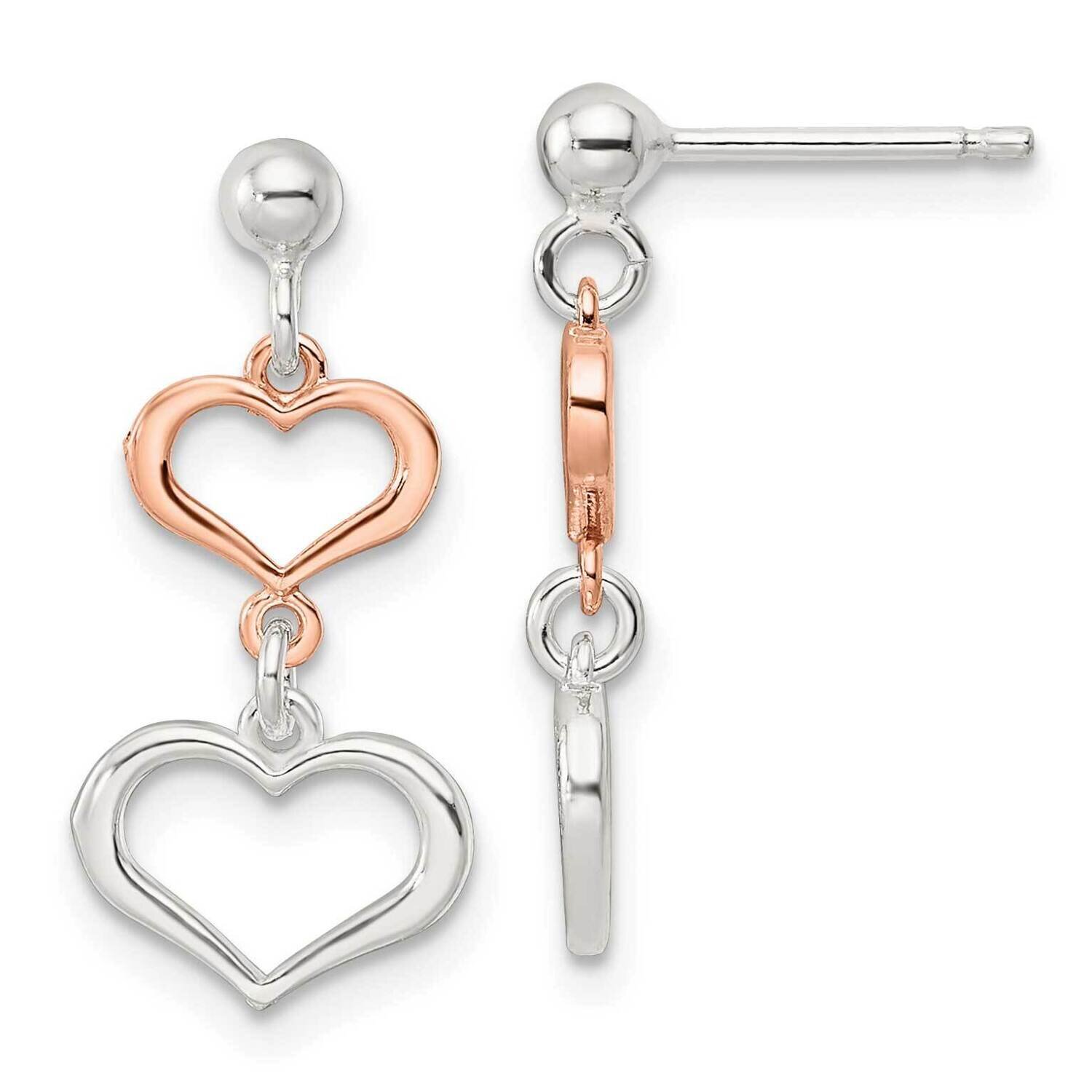 Rose-Tone Polished Hearts Post Dangle Earrings Sterling Silver QE16446, MPN: QE16446, 196904167991