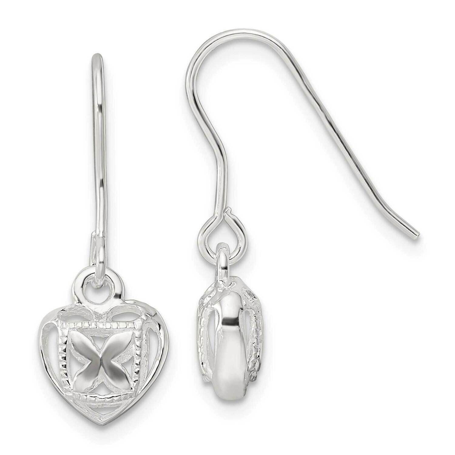 Hollow Heart Dangle Earrings Sterling Silver Polished QE16447, MPN: QE16447, 196904167113