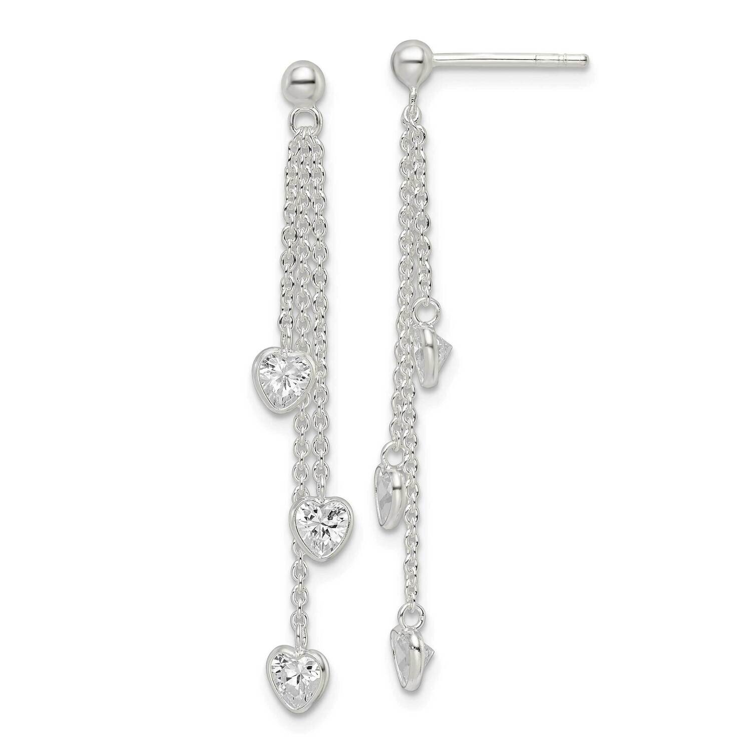 Dangle Heart CZ Diamond Post Earrings Sterling Silver Polished QE16449