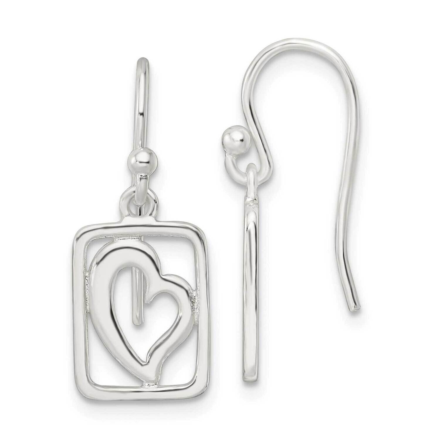 Heart In Rectangle Shepherd Hook Earrings Sterling Silver Polished QE16451, MPN: QE16451, 196904165…