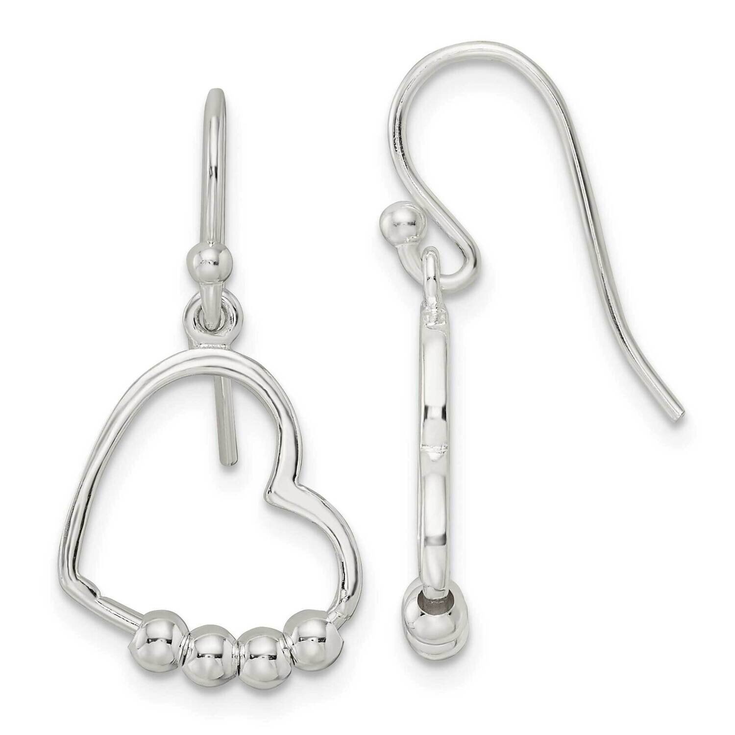 Beaded Heart Shepherd Hook Earrings Sterling Silver Polished QE16452, MPN: QE16452, 196904165928