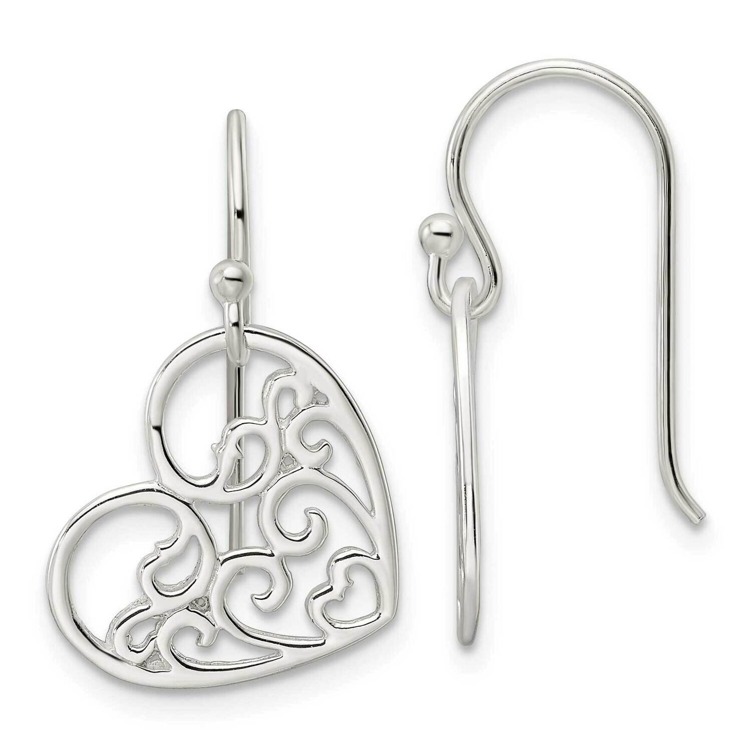 Heart Swirl Dangle Earrings Sterling Silver Polished QE16453, MPN: QE16453, 196904167915