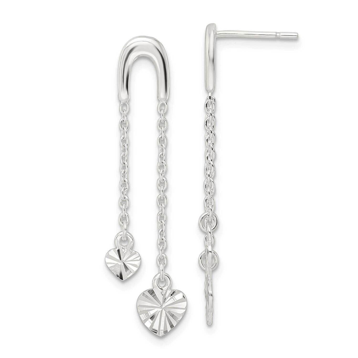 Diamond-Cut Heart Chain Dangle Post Earrings Sterling Silver Polished QE16456, MPN: QE16456, 196904…