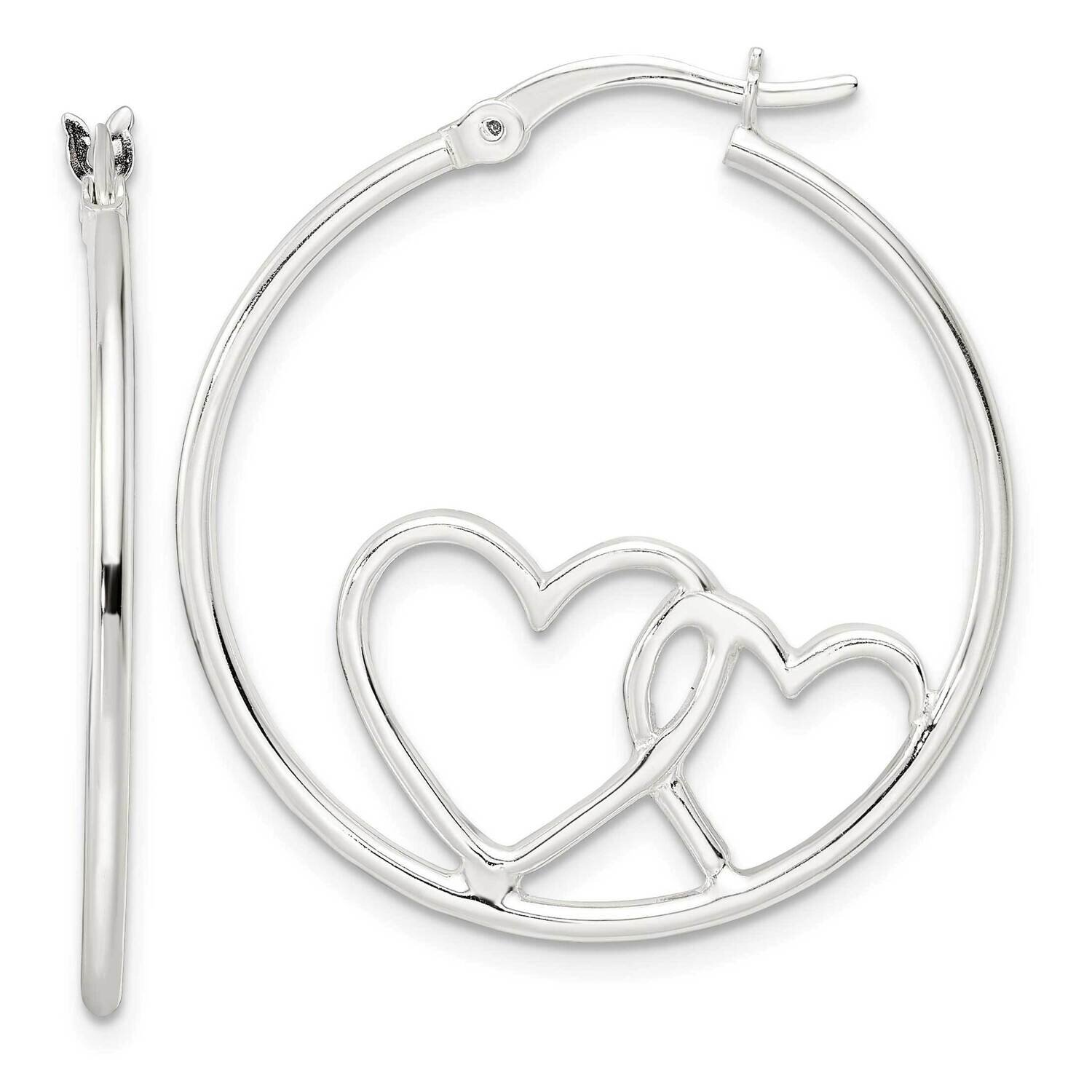Hearts Round 1.5x30mm Hoop Earrings Sterling Silver QE16458, MPN: QE16458, 196904165836