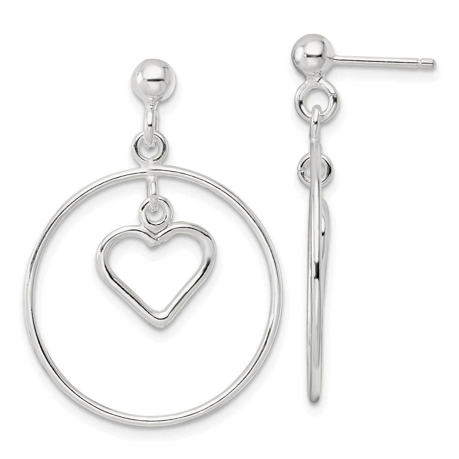 Circle with Dangle Heart Post Earrings Sterling Silver Polished QE16462, MPN: QE16462, 196904167052