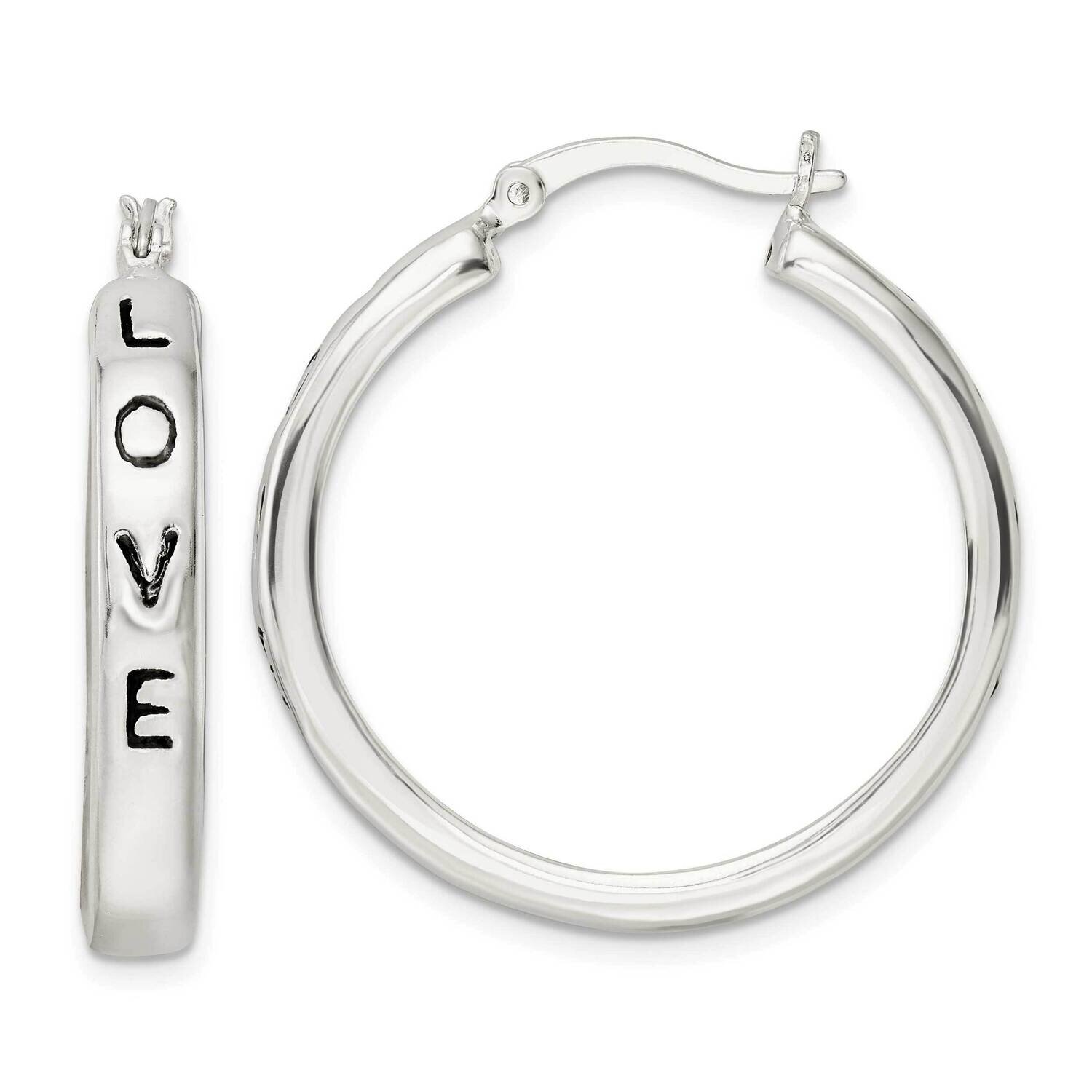Black Enamel Love Circle Hoop Earrings Sterling Silver Polished QE16464, MPN: QE16464, 196904165737