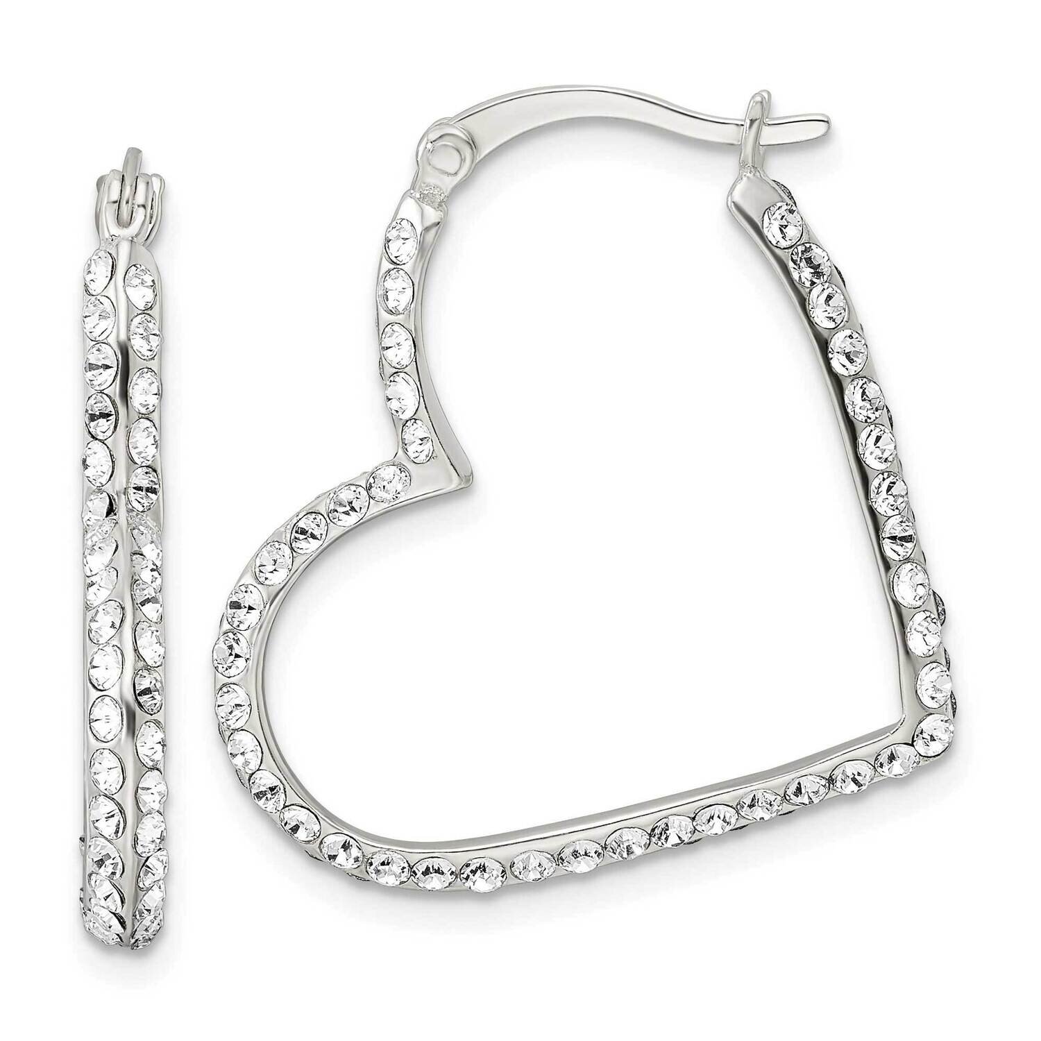 Heart Hoop Earrings Sterling Silver Cz Diamond QE16466, MPN: QE16466, 196904166758