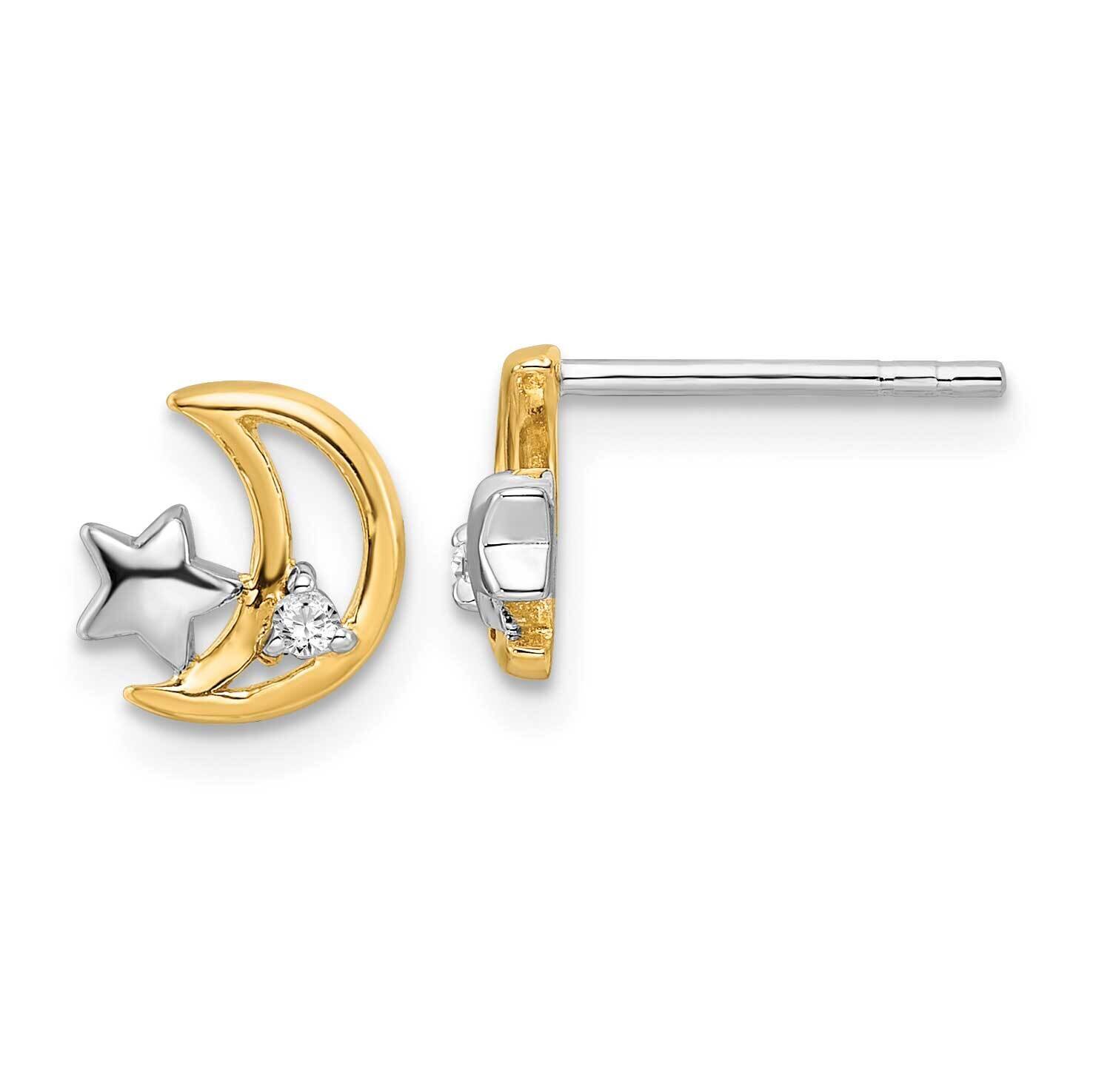 Gold-Plated Star and Moon CZ Diamond Post Earrings Sterling Silver Rhodium-Plated QE16471, MPN: QE1…