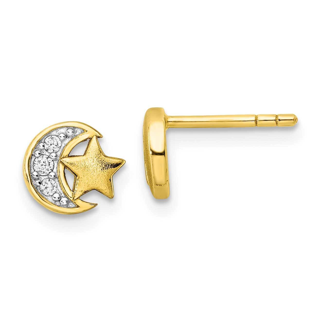 CZ Diamond Star and Moon Post Earrings Sterling Silver Gold-Tone QE16472, MPN: QE16472, 196904166673