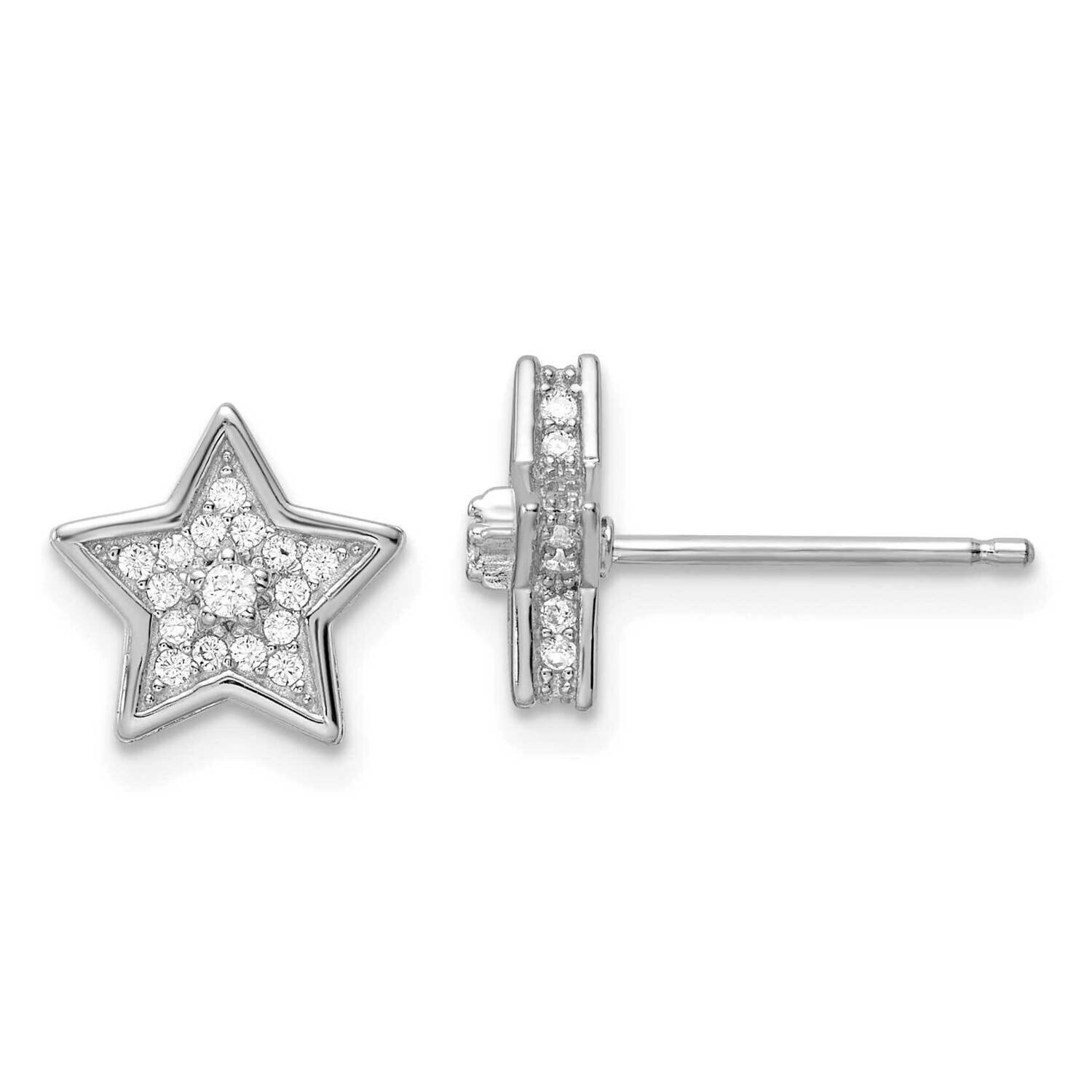 Rhodium-Plated CZ Diamond Star Post Earrings Sterling Silver Polished QE16477, MPN: QE16477, 196904…