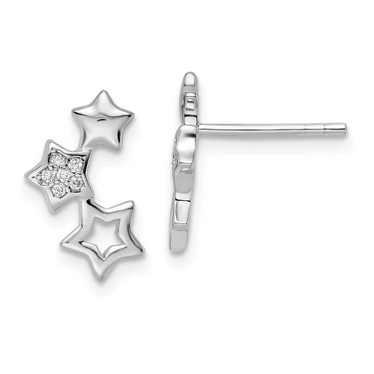 CZ Diamond Star Post Earrings Sterling Silver Rhodium-Plated Polished QE16482, MPN: QE16482, 196904…