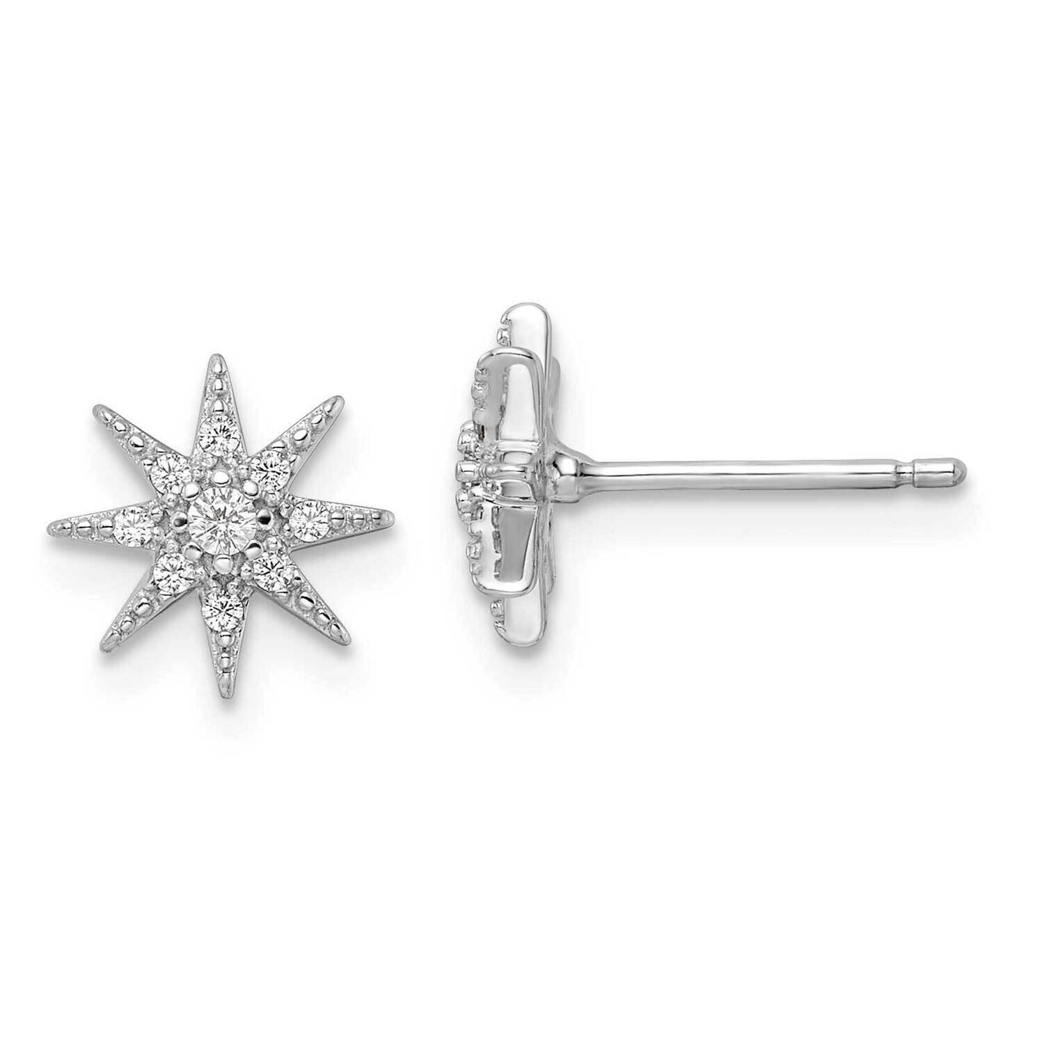 CZ Diamond Star Post Earrings Sterling Silver Rhodium-Plated Polished QE16485, MPN: QE16485, 196904…