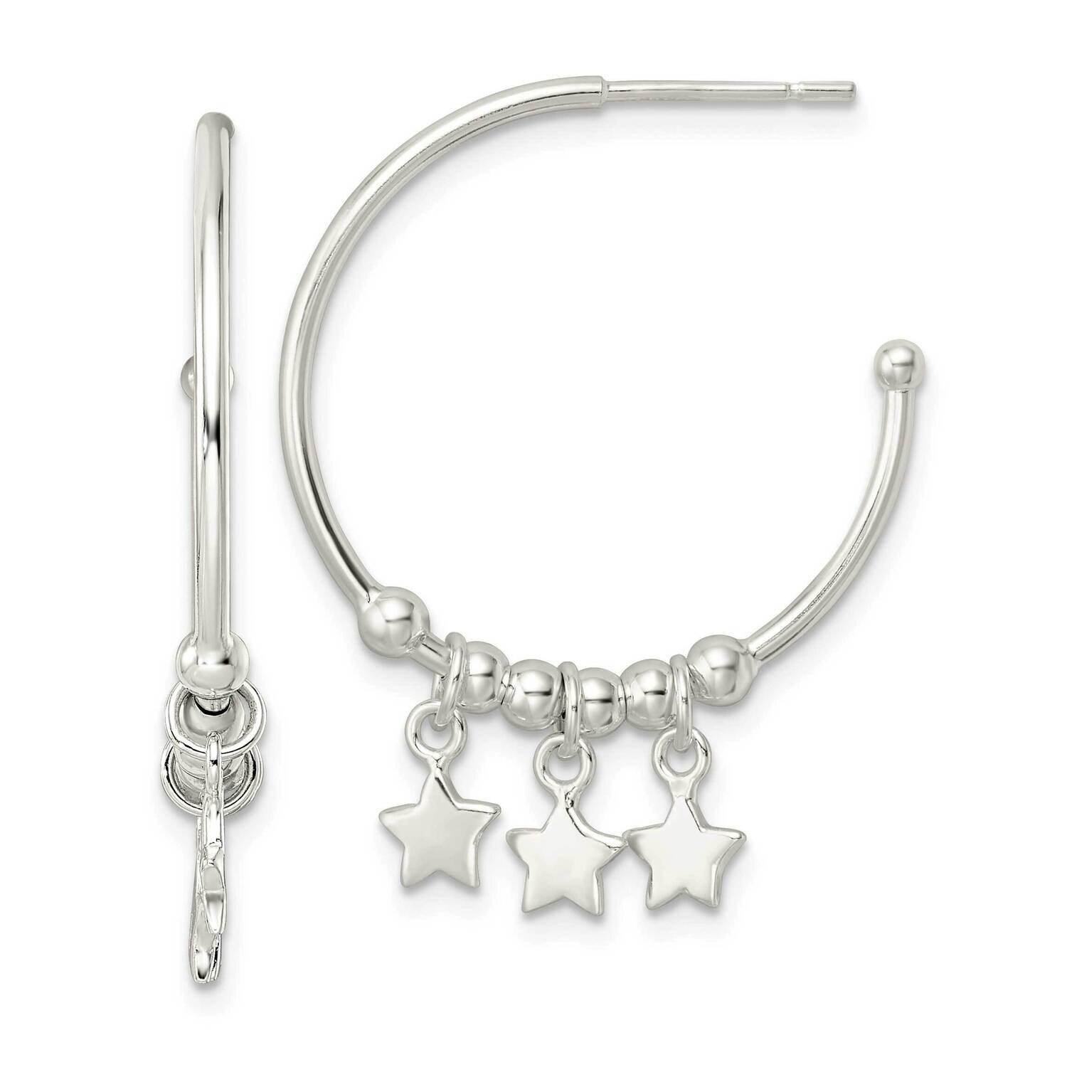 Star Dangle Circle Post Earrings Sterling Silver Polished QE16488, MPN: QE16488, 196904166567