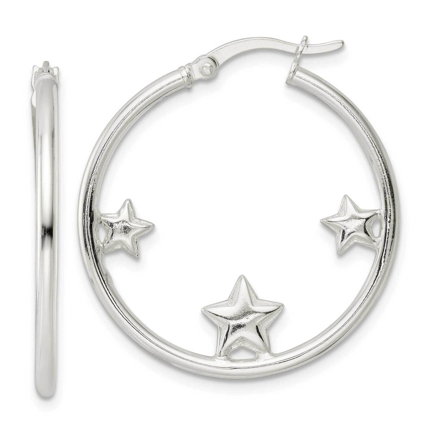 Stars Round 1.5x30mm Hoop Earrings Sterling Silver QE16489, MPN: QE16489, 196904165485