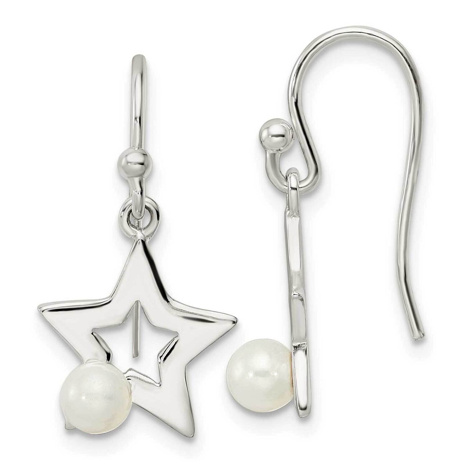 Imitation Pearl Star Shepherd Hook Earrings Sterling Silver Polished QE16491, MPN: QE16491, 1969041…